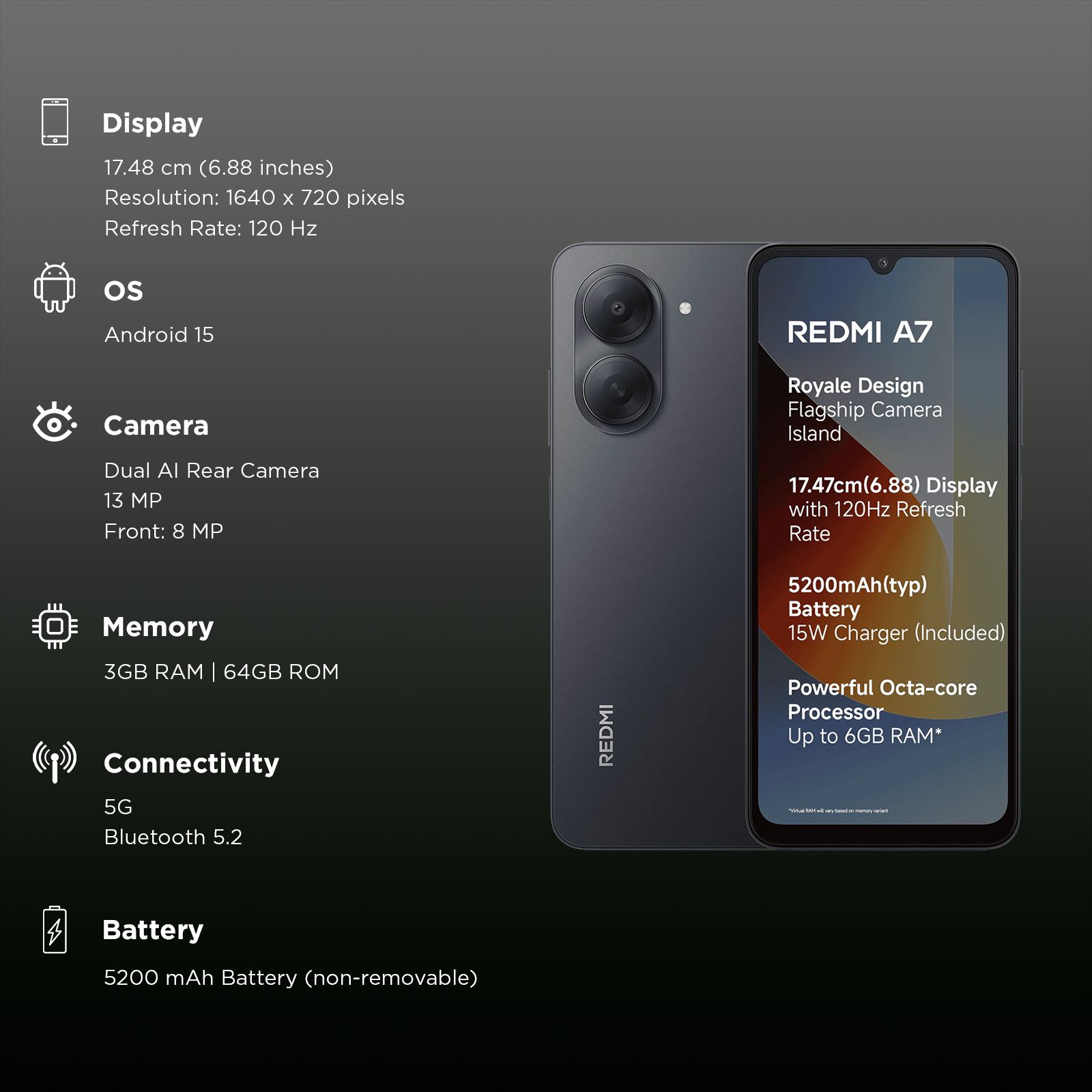Redmi A7 (3GB RAM, 64GB, Black) Redmi A7 (3GB RAM, 64GB, Black)_3