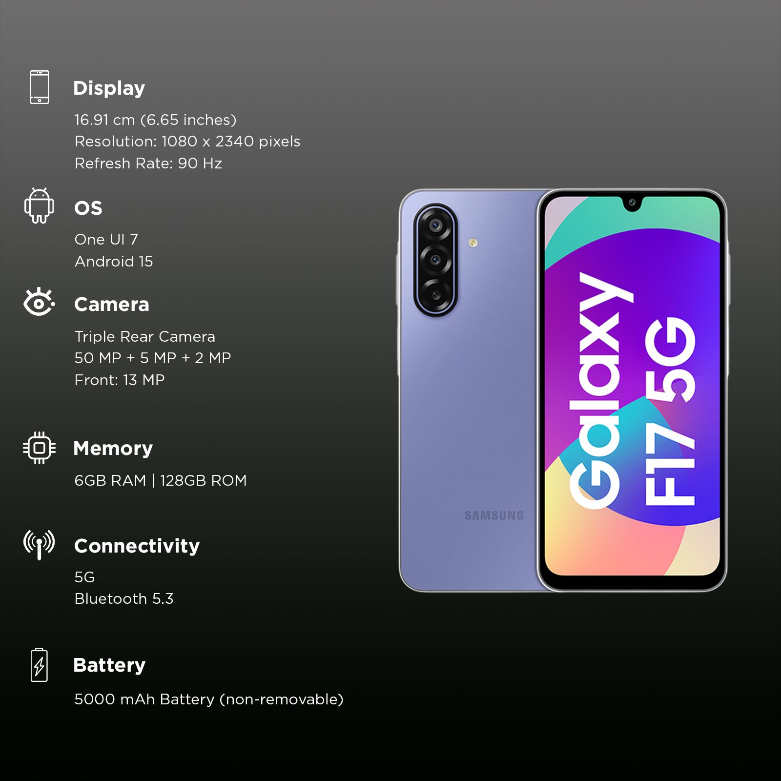 SAMSUNG Galaxy F17 5G (6GB RAM, 128GB, Violet Pop)_3