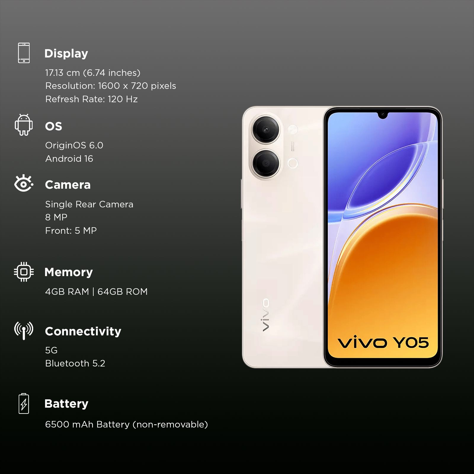 vivo Y05 (4GB RAM, 64GB, Champagne Gold)_3