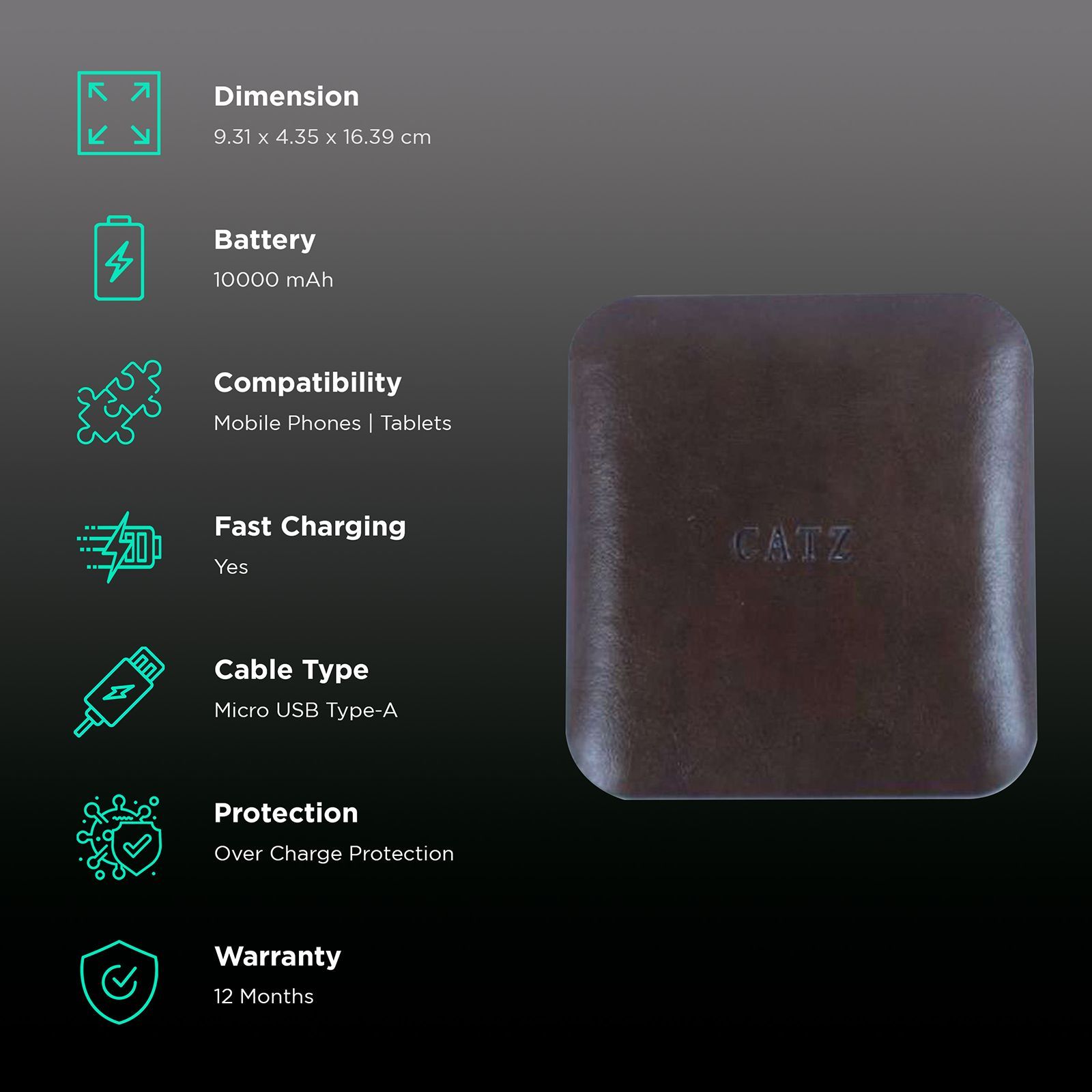 Brilyant CZ-P300-BRN 10000 mAh Power Bank (1 Micro USB Type A and 2 USB 2.0 Ports, Leather Casing, Brown) Brilyant CZ-P300-BRN 10000 mAh Power Bank (1 Micro USB Type A and 2 USB 2.0 Ports, Leather Casing, Brown)_3