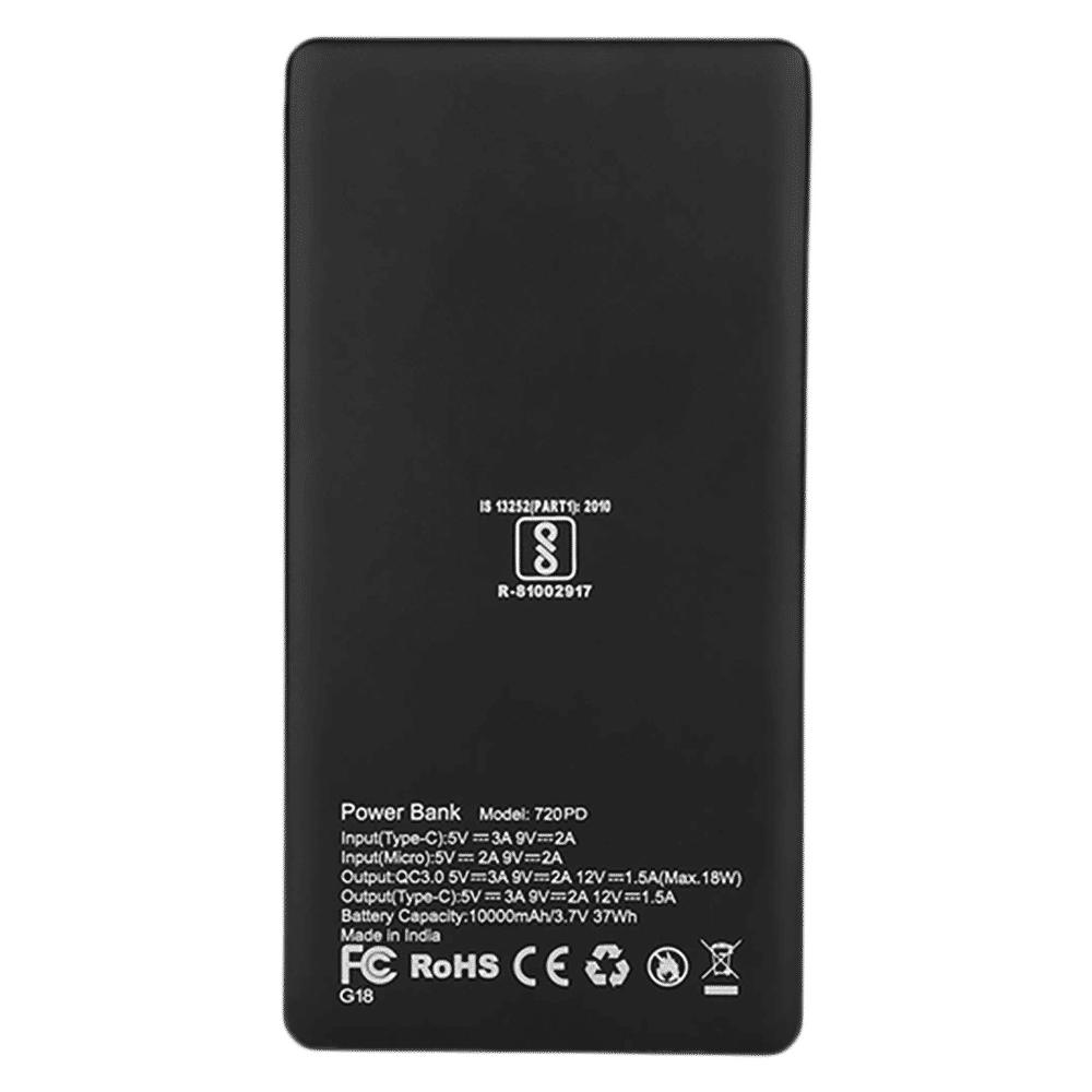 stuffcool 720PD 10000 mAh Fast Charging Power Bank (1 Type C & 2 USB 3.0 Ports, Aluminium Casing, LED Indicator, Black)_5