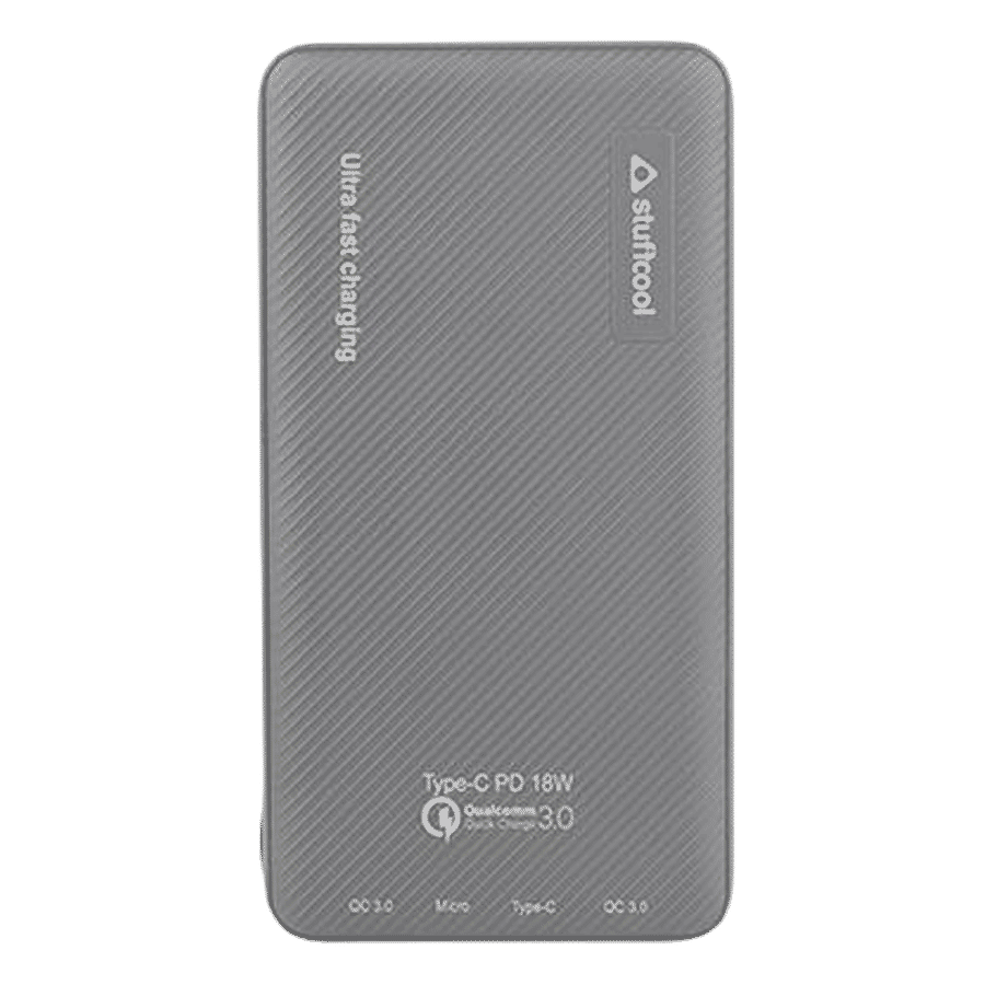 stuffcool PB1080PD 10000 mAh 18W Fast Charging Power Bank (1 Type C & 2 USB 3.0 Ports, Grey)_1