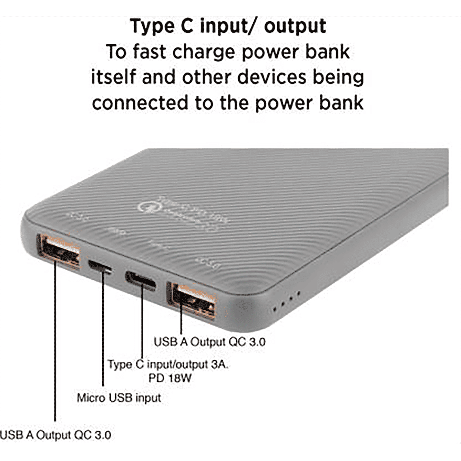 stuffcool PB1080PD 10000 mAh 18W Fast Charging Power Bank (1 Type C & 2 USB 3.0 Ports, Grey)_8