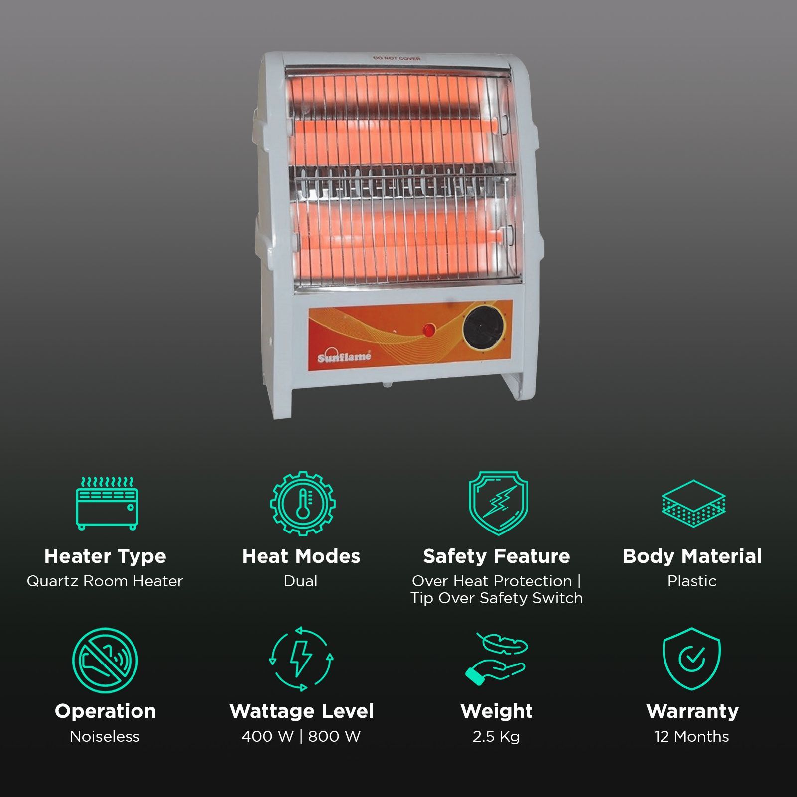 Sunflame SF-941 800W Quartz Room Heater with Noiseless Operation (ISI Marked_3