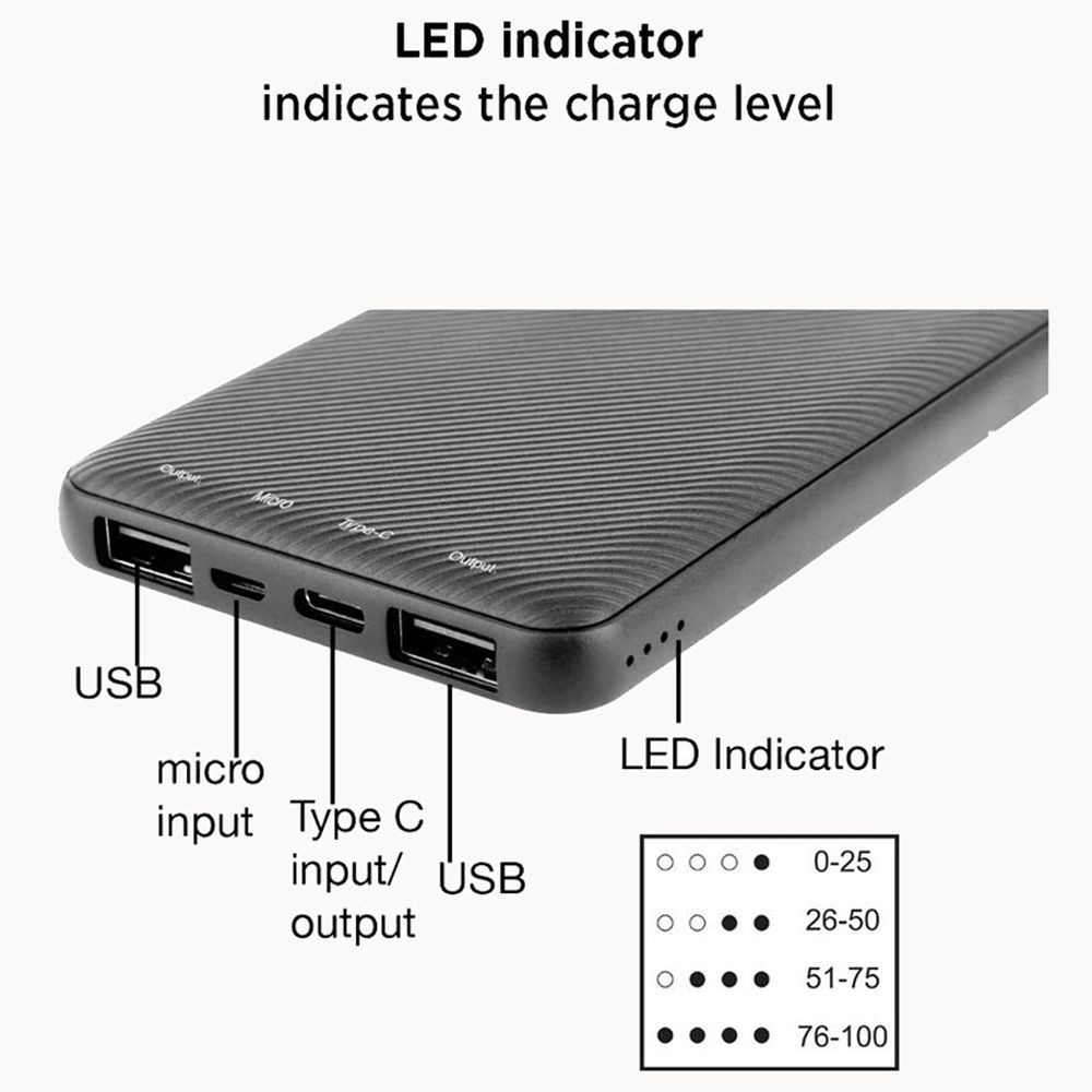 stuffcool PB1044C 10000 mAh Fast Charging Power Bank (1 Type C & 2 Micro USB Ports, LED Indicator, Black)_5