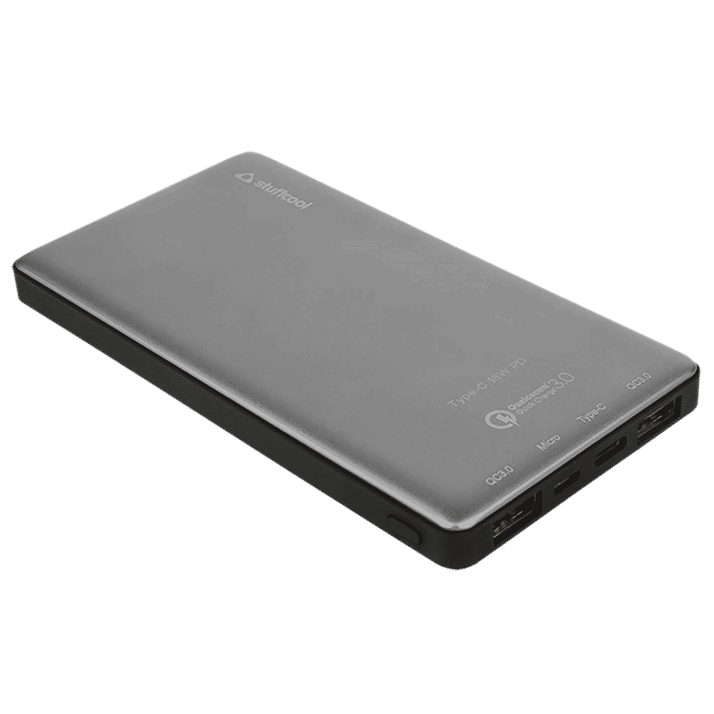 stuffcool PB1071QCPD 10000 mAh Fast Charging Power Bank (1 Type C & 2 USB 3.0 Ports, Plastic Casing, LED Indicator, Grey)_1