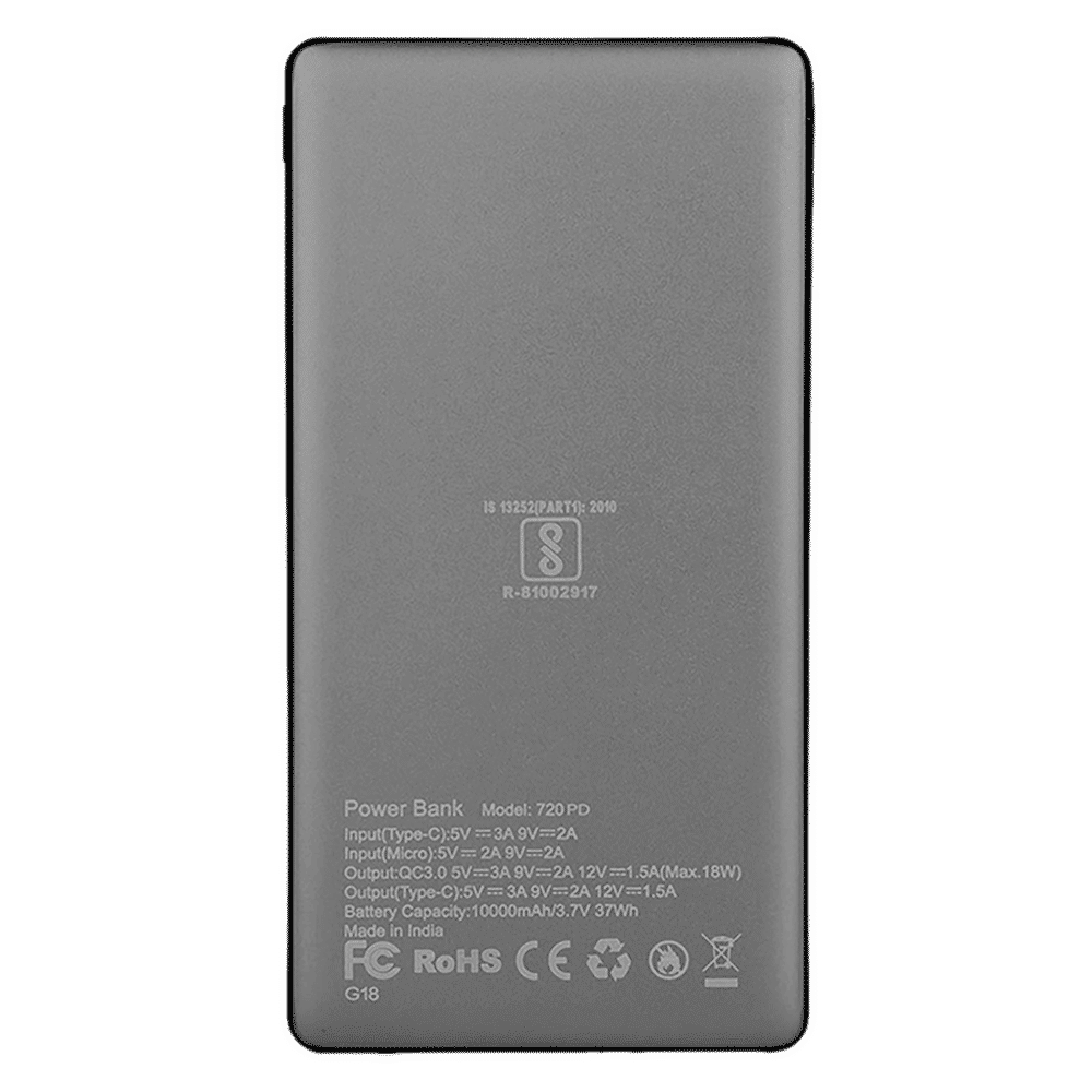 stuffcool PB1071QCPD 10000 mAh Fast Charging Power Bank (1 Type C & 2 USB 3.0 Ports, Plastic Casing, LED Indicator, Grey)_13