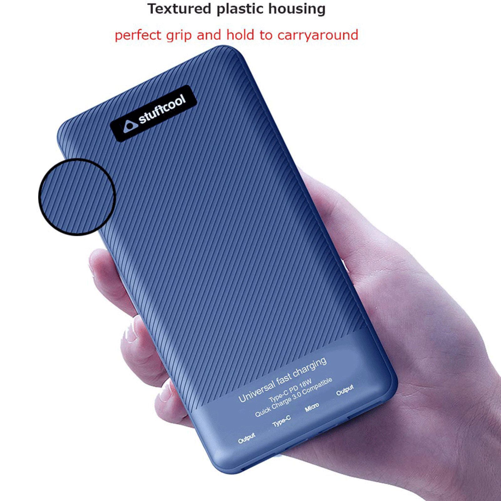 stuffcool PB2070UF 10000 mAh Fast Charging Power Bank (1 Type C & 2 Type A Ports, LED Indicator, Blue)_10