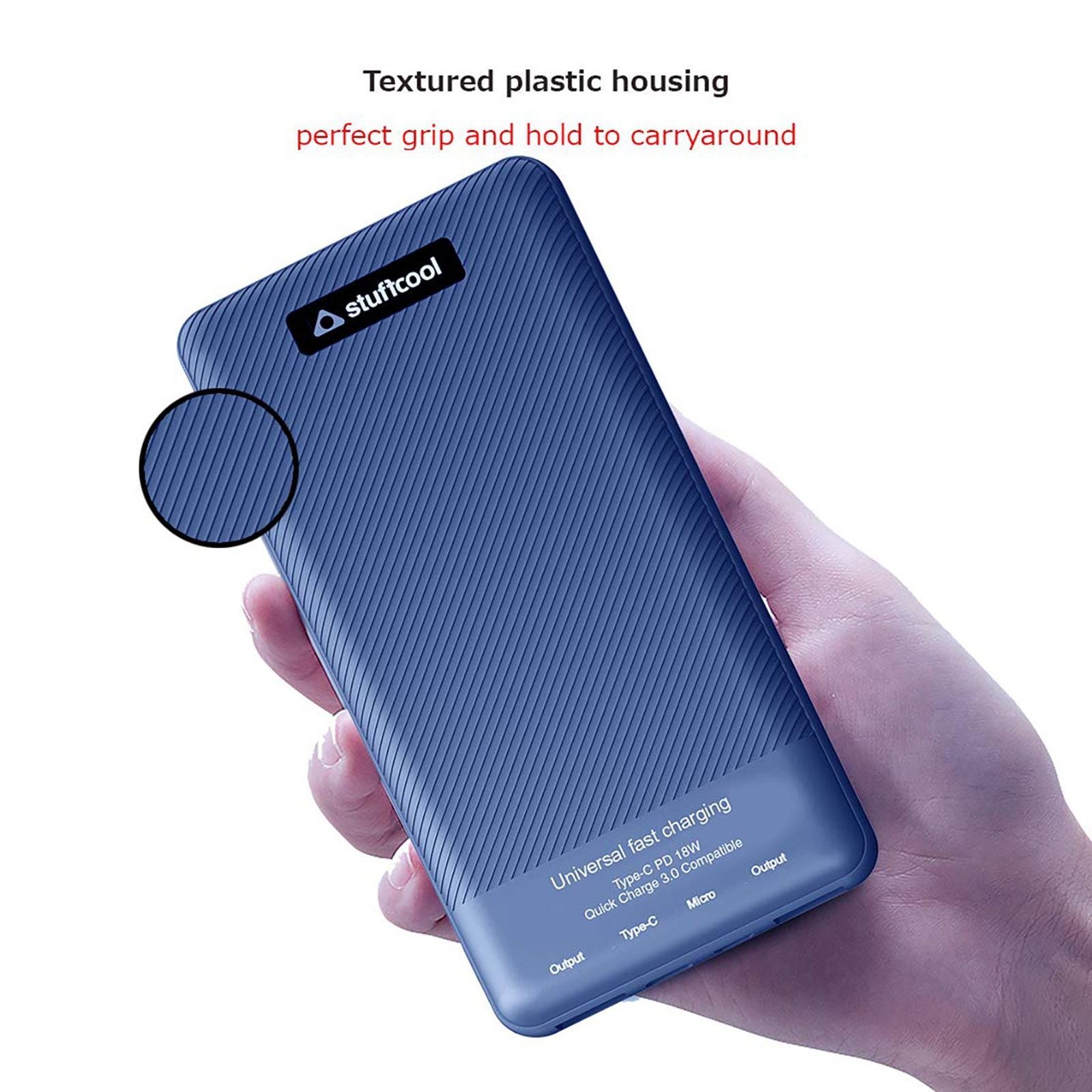 stuffcool PB2070UF 10000 mAh Fast Charging Power Bank (1 Type C & 2 Type A Ports, LED Indicator, Blue)_13