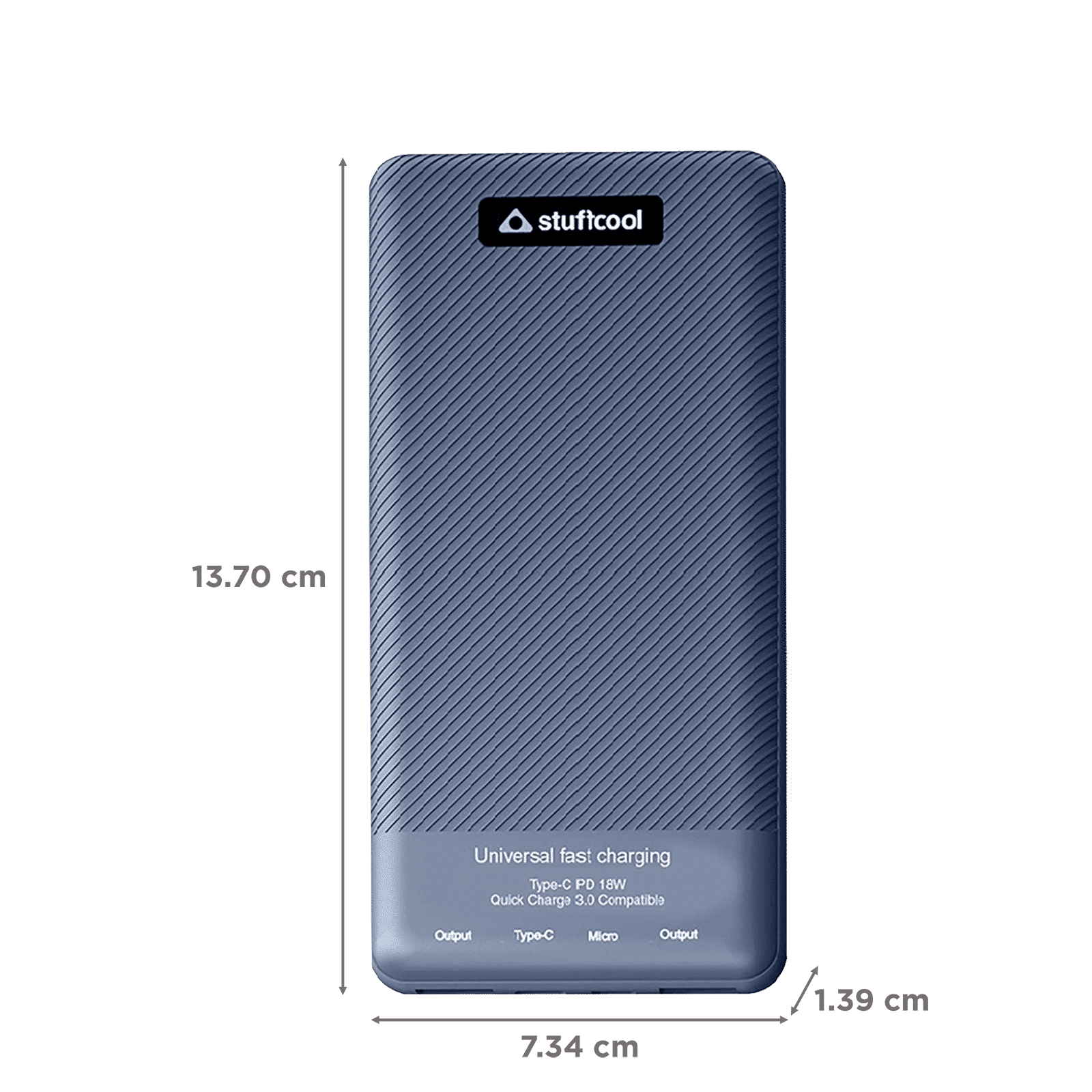 stuffcool PB2070UF 10000 mAh Fast Charging Power Bank (1 Type C & 2 Type A Ports, LED Indicator, Blue)_2