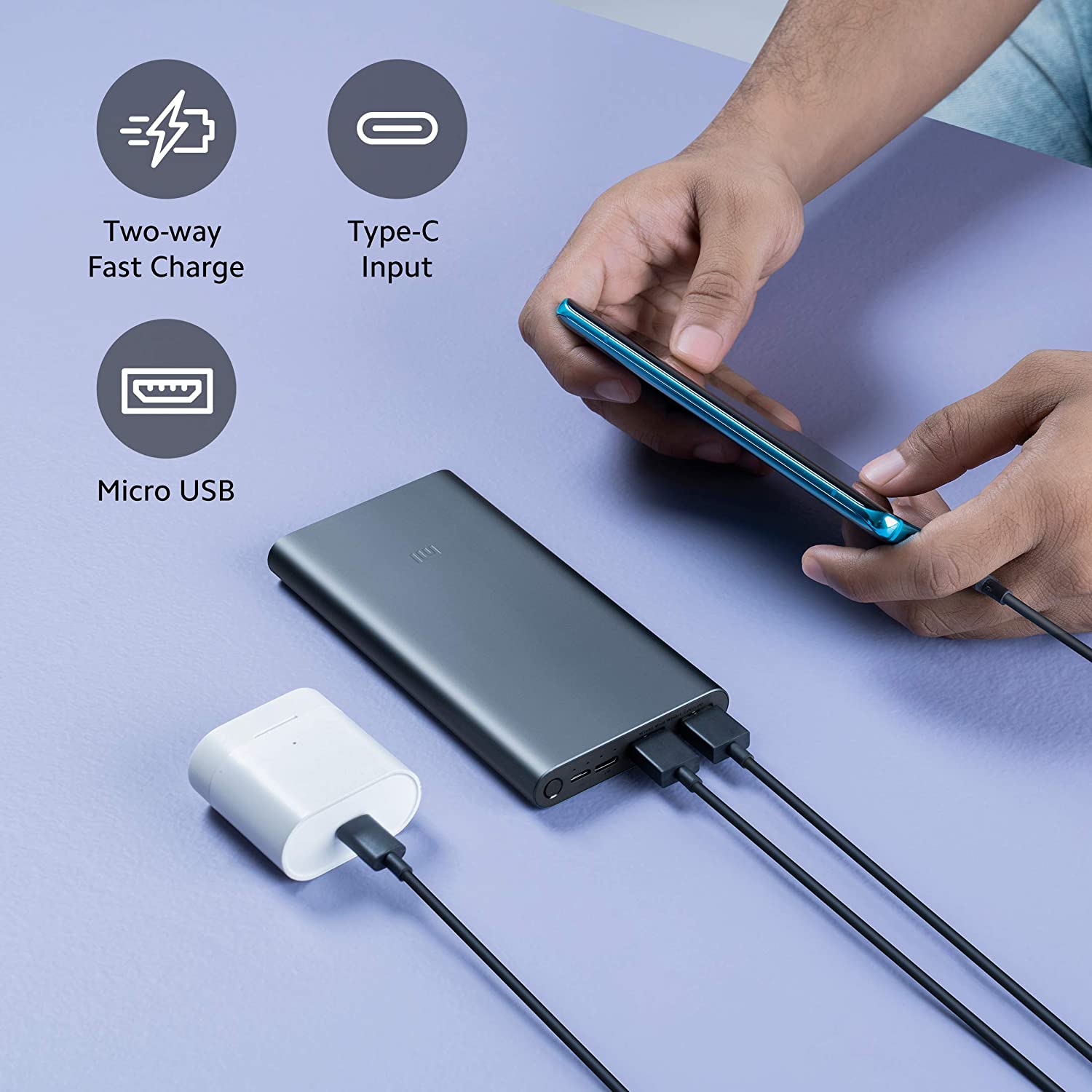 Mi 10000 mAh 18W Fast Charging Power Bank (1 Micro USB Type B, 1 Type C & 2 Type A Ports, Aluminium Casing, Two Way Fast Charging, Black)_5
