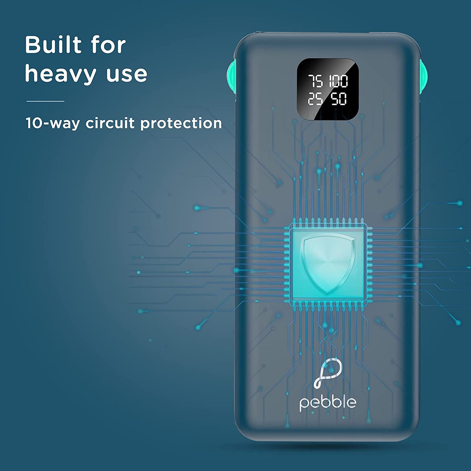 Pebble Ace Pro 10000 mAh 12W Fast Charging Power Bank (1 Micro USB Type B, 1 Type C, 1 Type A & 1 Lightning Ports, Digital LED Indicator, Blue)_10