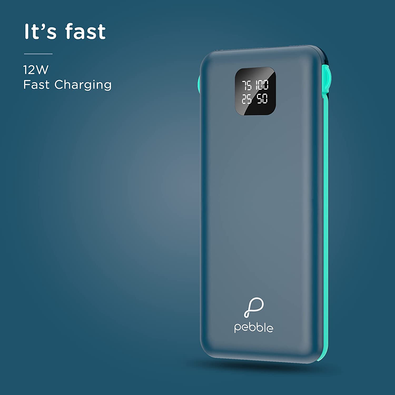 Pebble Ace Pro 10000 mAh 12W Fast Charging Power Bank (1 Micro USB Type B, 1 Type C, 1 Type A & 1 Lightning Ports, Digital LED Indicator, Blue)_12