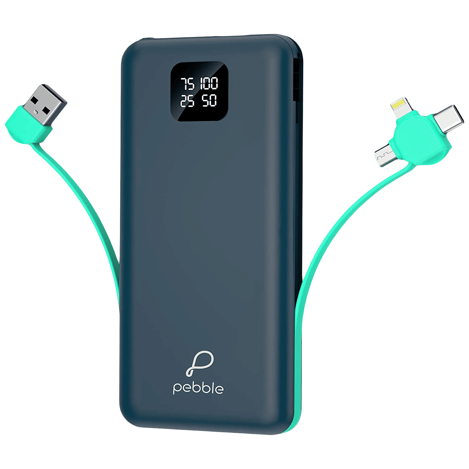 Pebble Ace Pro 10000 mAh 12W Fast Charging Power Bank (1 Micro USB Type B, 1 Type C, 1 Type A & 1 Lightning Ports, Digital LED Indicator, Blue)_4