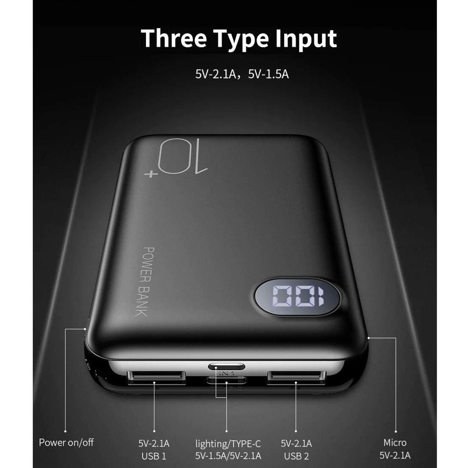 DETEL DI-10K Atom 10000 mAh Power Bank (2 Type C Ports, High Quality Battery, Black)_6