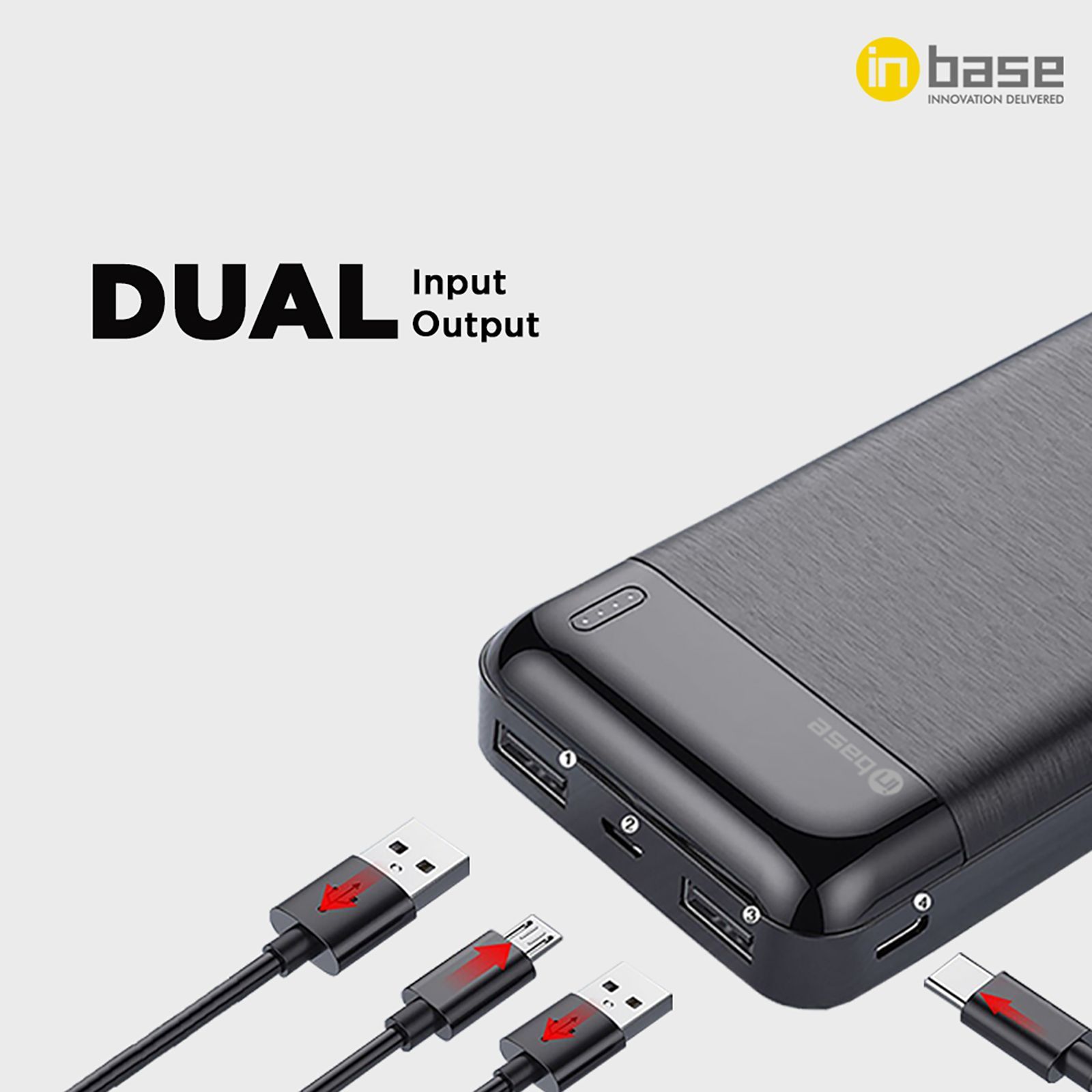 Inbase 10000 mAh Fast Charging Power Bank (1 Micro USB Type B, 1 Type C & 2 Type A Ports, ABS Casing, LED Charging Indicator, Black)_5