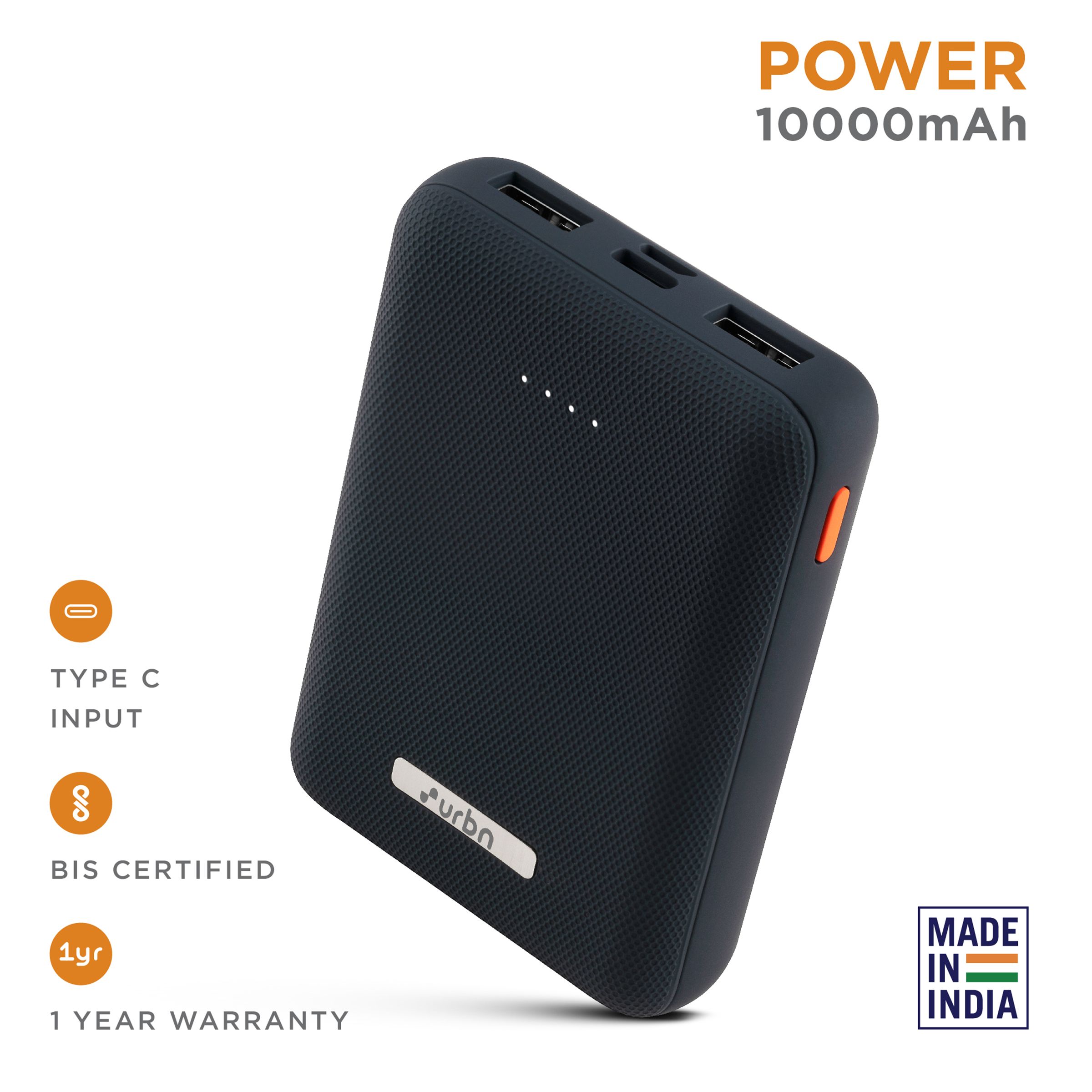 urbn 10000 mAh 12W Fast Charging Power Bank (1 Micro USB Type B, 1 Type C & 2 Type A Ports, Ultra Compact Casing, LED Charging Indicator, Blue) urbn 10000 mAh 12W Fast Charging Power Bank (1 Micro USB Type B, 1 Type C & 2 Type A Ports, Ultra Compact Casing, LED Charging Indicator, Blue)_6