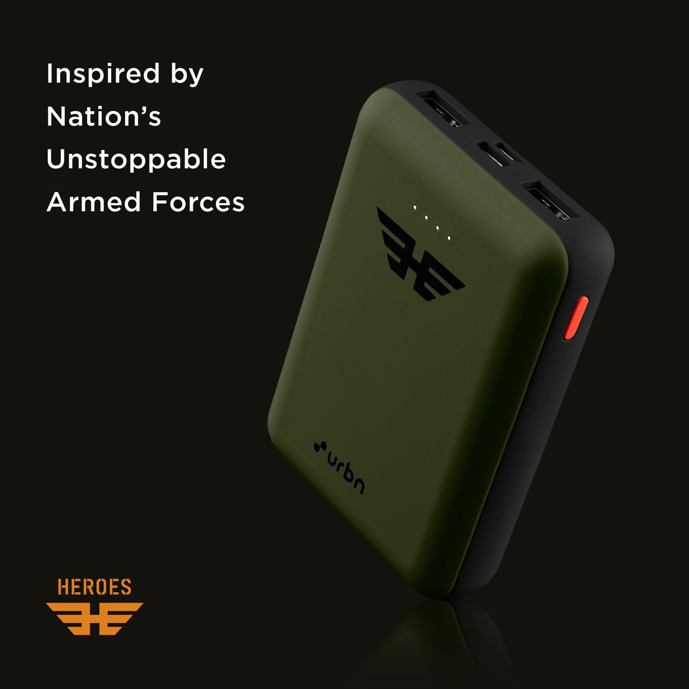 urbn 10000 mAh 12W Fast Charging Power Bank (1 Micro USB Type B, 1 Type C & 2 Type A Ports, Ultra Compact Casing, LED Charging Indicator, Camo)_10