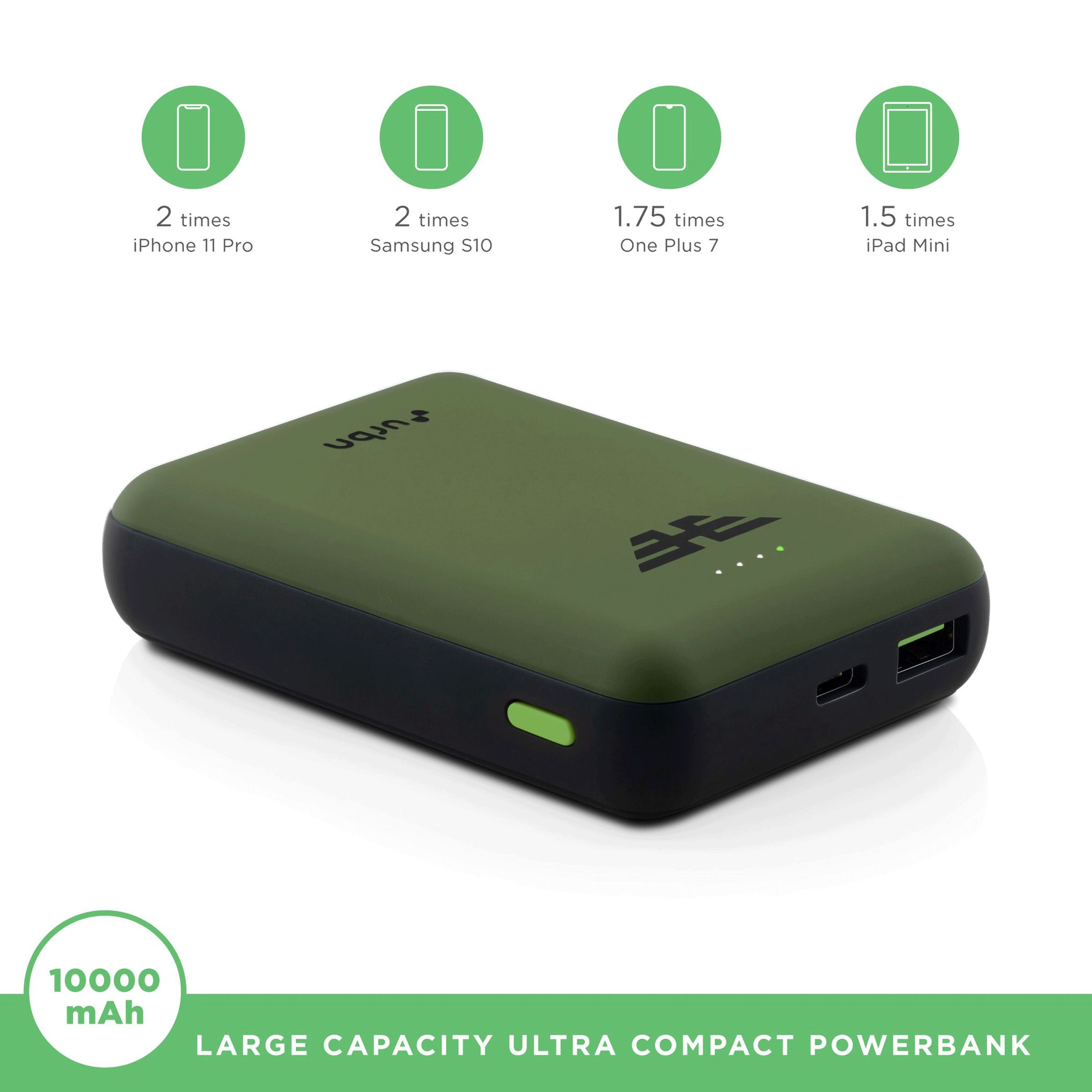 urbn 10000 mAh 22.5W Fast Charging Power Bank (1 Type A & 1 Type C Ports, Ultra Compact Casing, Quick Charge 3.0, Camo)_6