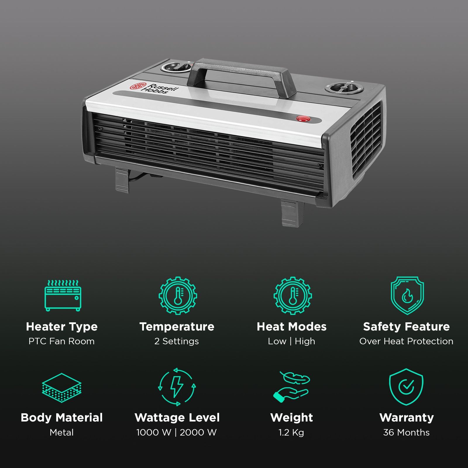 Russell Hobbs RFH2000 2000W Fan Room Heater with Variable Temperature Control (Wide Oscillation_3