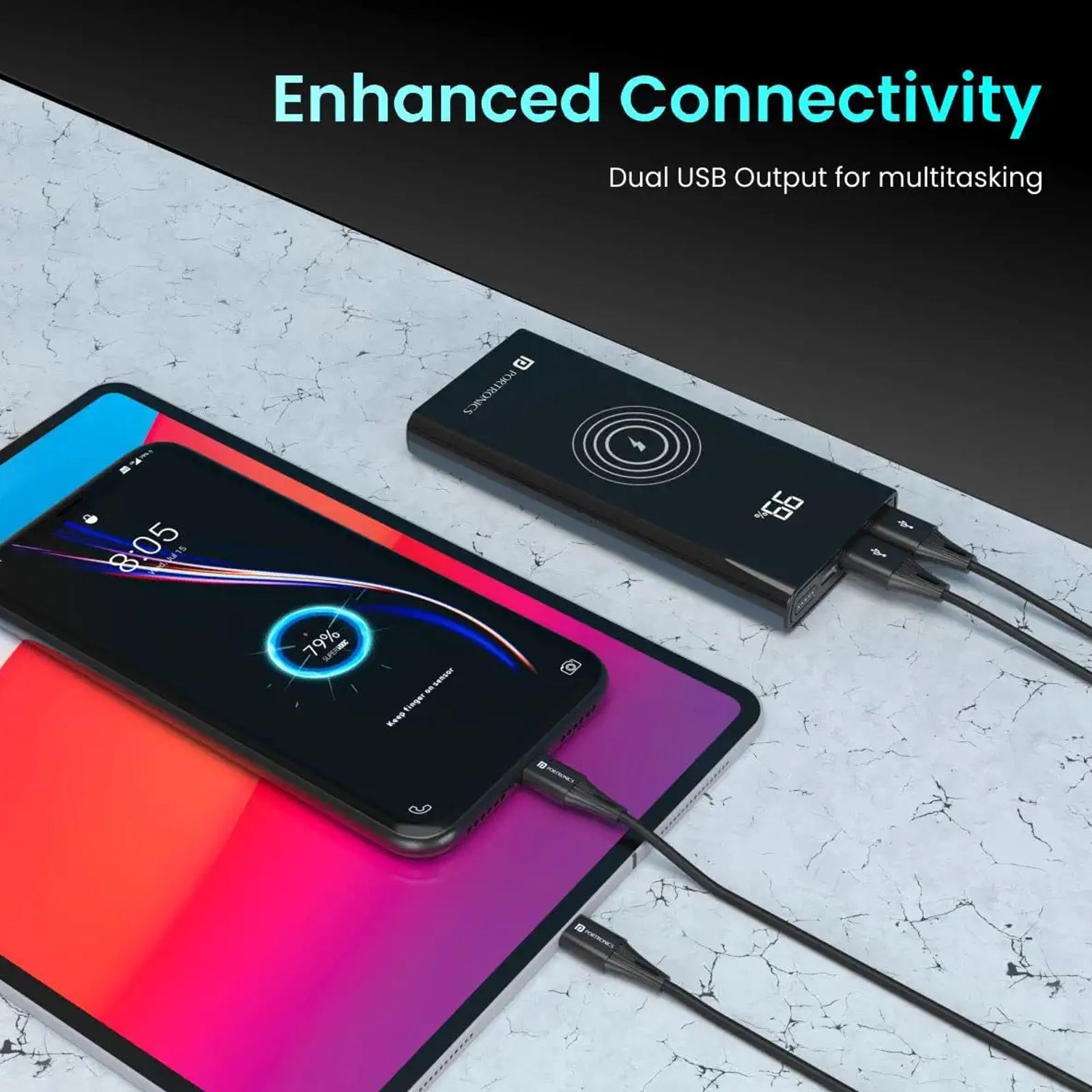 Portronics Power 10000 mAh 18W Fast Charging Power Bank (1 Type C & 2 Type A Ports, Wireless Charging, Black)_7