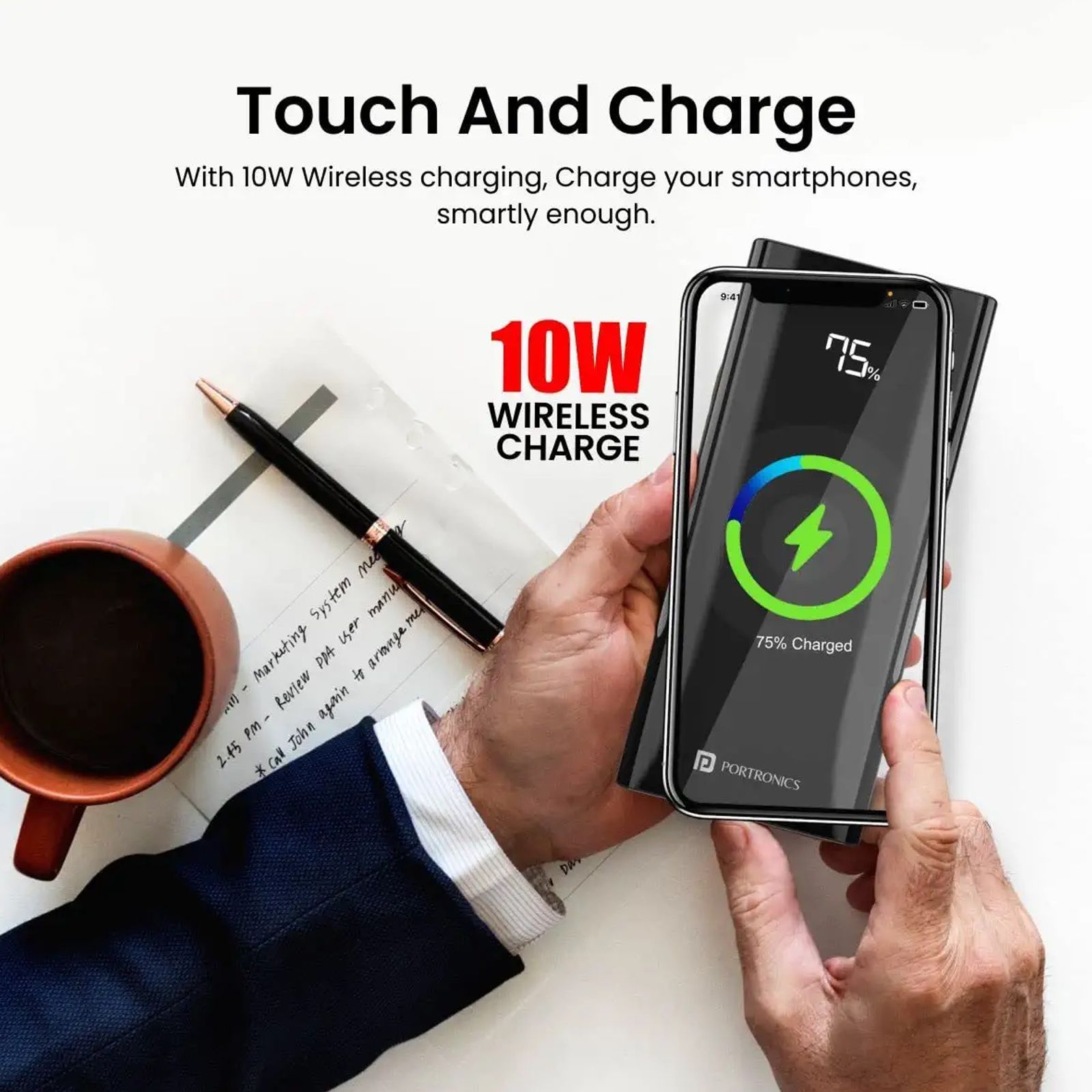 Portronics Power 10000 mAh 18W Fast Charging Power Bank (1 Type C & 2 Type A Ports, Wireless Charging, Black)_4