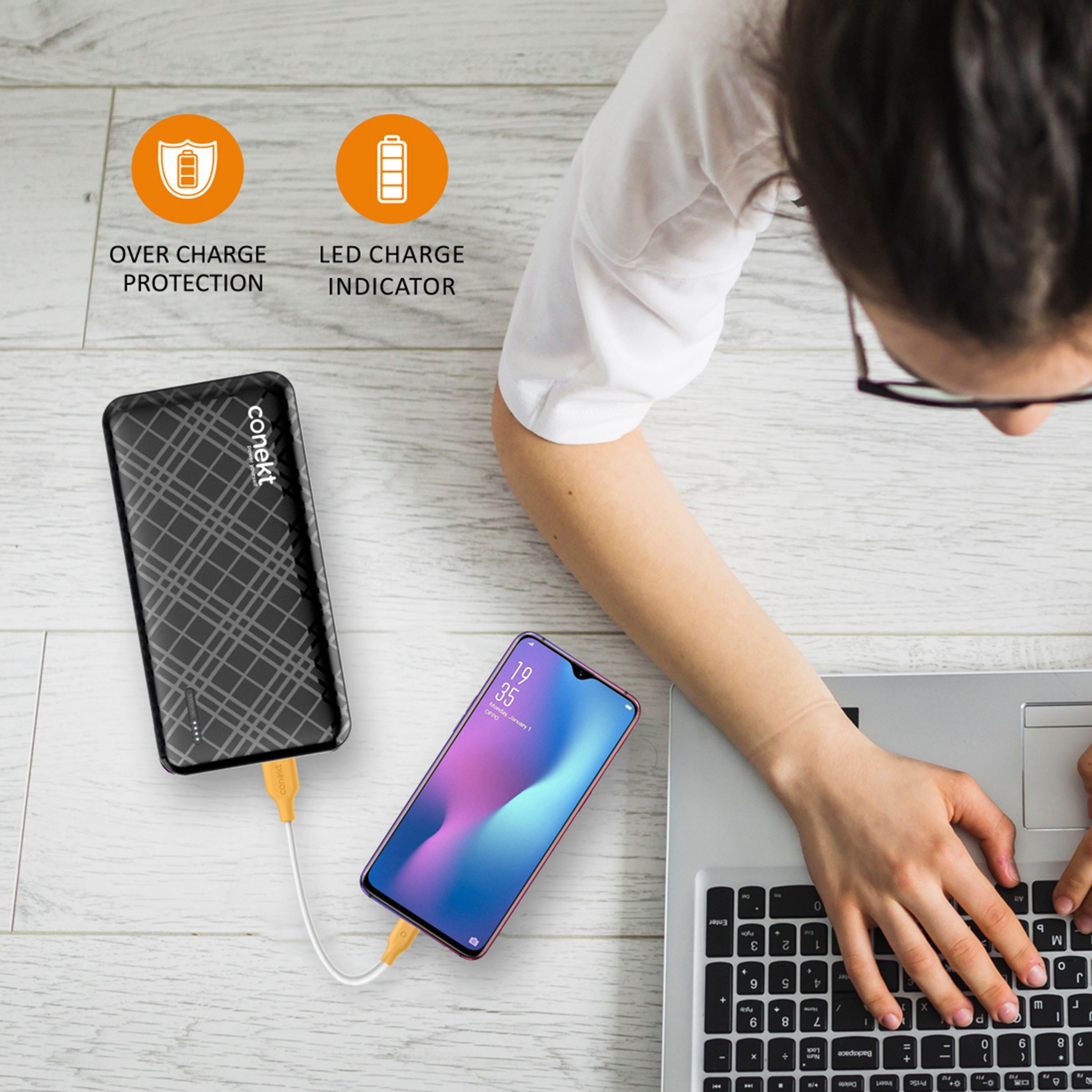 Conekt Zeal Proton 10000 mAh Fast Charging Power Bank (1 Micro USB Type B, 1 Type C & 2 Type A Ports, ABS Casing, LED Charging Indicator, Black)_5