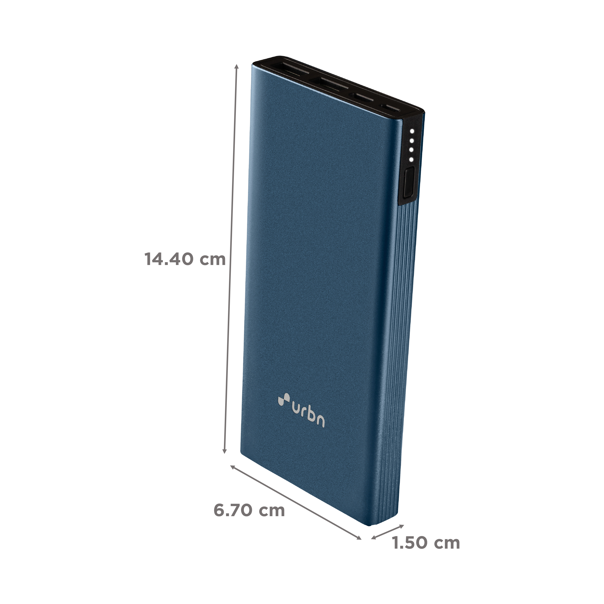 urbn 10000 mAh 12W Fast Charging Power Bank (1 Micro USB Type B, 1 Type C & 2 Type A Ports, Ultra Slim Metal Body, BIS Certified, Blue)_2