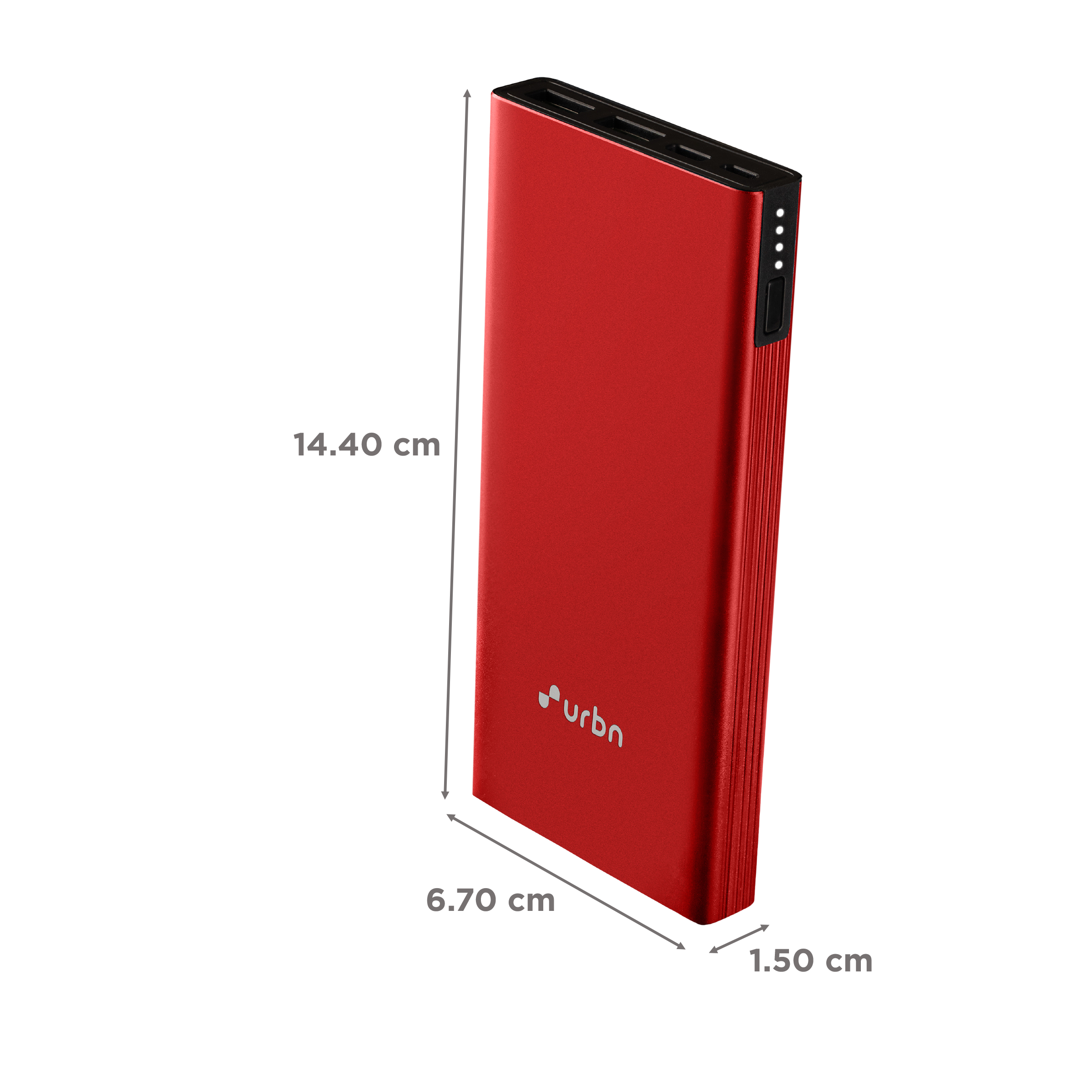 urbn 10000 mAh 12W Fast Charging Power Bank (1 Micro USB Type B, 1 Type C & 2 Type A Ports, Ultra Slim Metal Body, BIS Certified, Red)_2