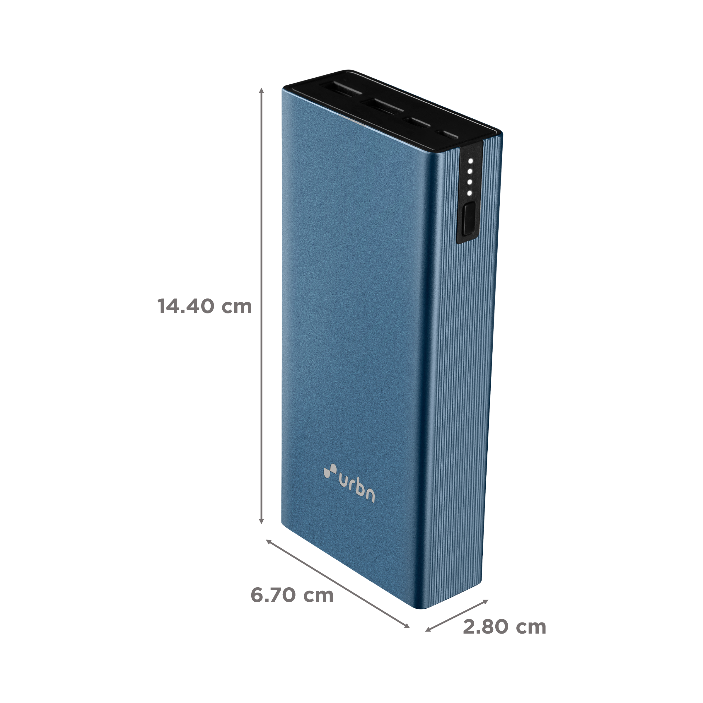urbn 20000 mAh 12W Fast Charging Power Bank (1 Micro USB Type B, 1 Type C & 2 Type A Ports, Ultra Slim Metal Body, LED Charging Indicator, Blue)_2
