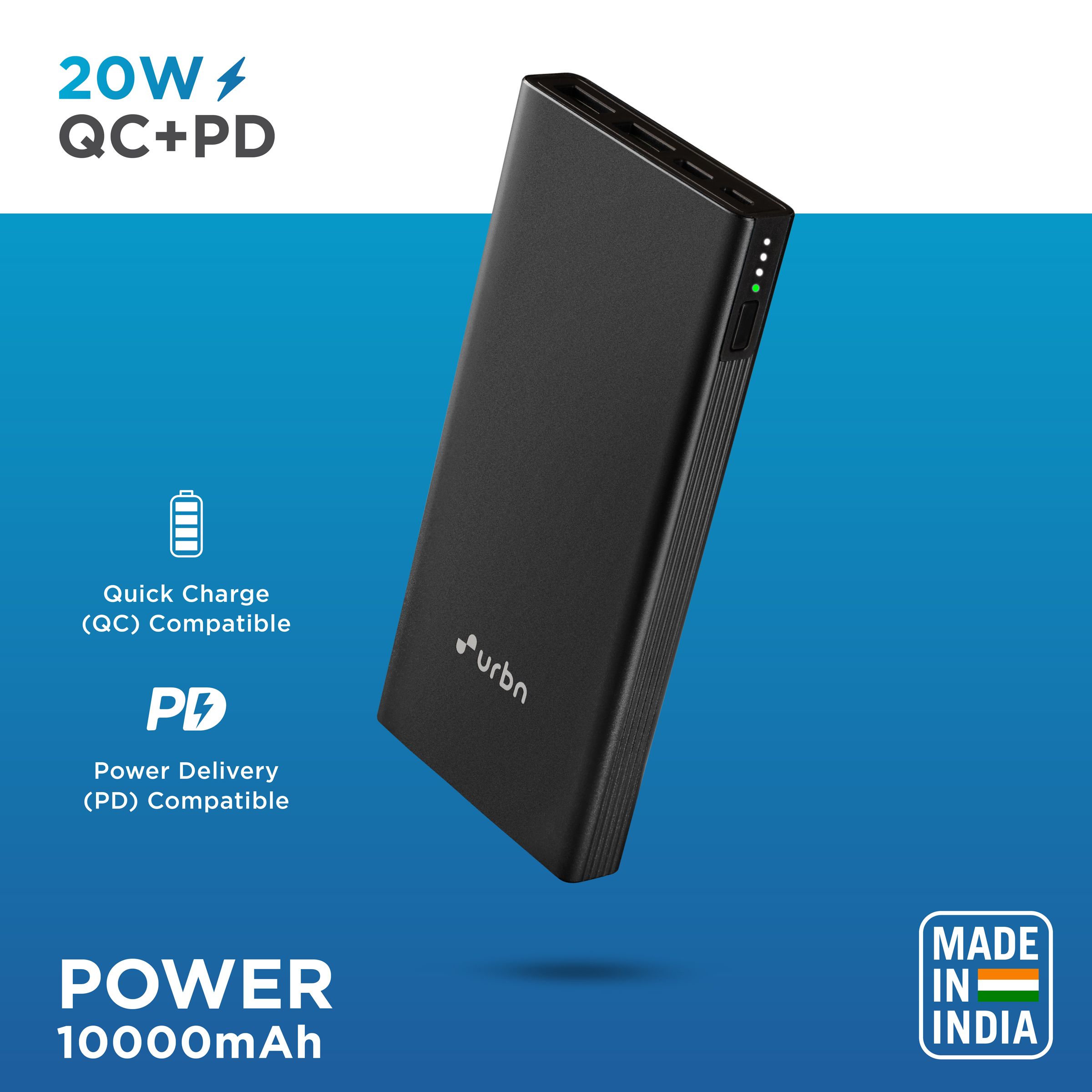 urbn 10000 mAh 20W Fast Charging Power Bank (1 Micro USB Type B, 1 Type C & 2 Type A Ports, Ultra Slim Metal Body, Smart Adaptive IC, Black)_11
