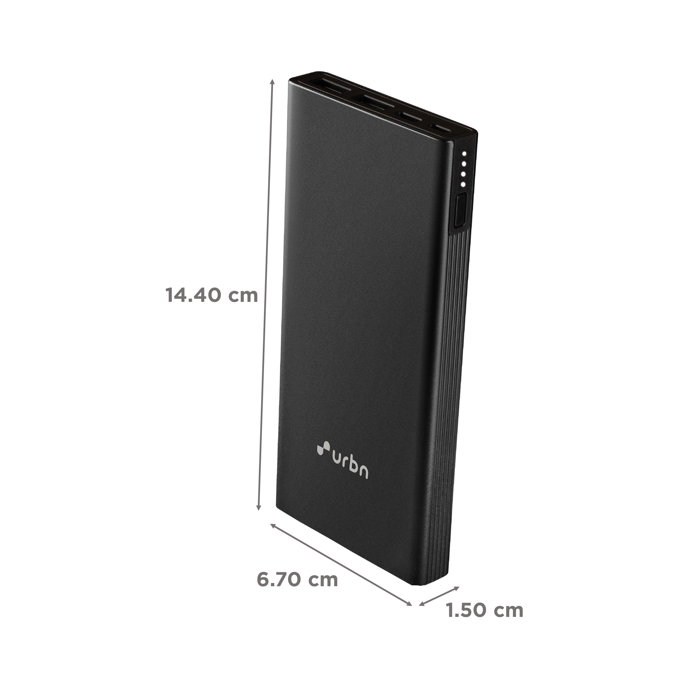 urbn 10000 mAh 20W Fast Charging Power Bank (1 Micro USB Type B, 1 Type C & 2 Type A Ports, Ultra Slim Metal Body, Smart Adaptive IC, Black)_2