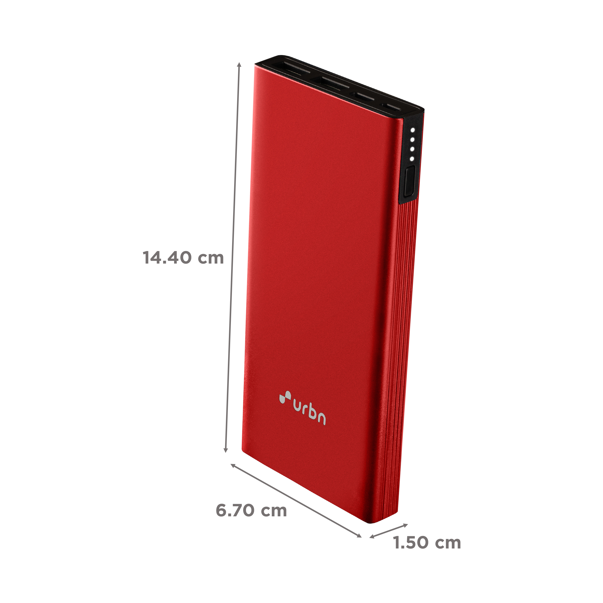 urbn 10000 mAh 20W Fast Charging Power Bank (1 Micro USB Type B, 1 Type C & 2 Type A Ports, Ultra Slim Metal Body, BIS Certified, Red)_2