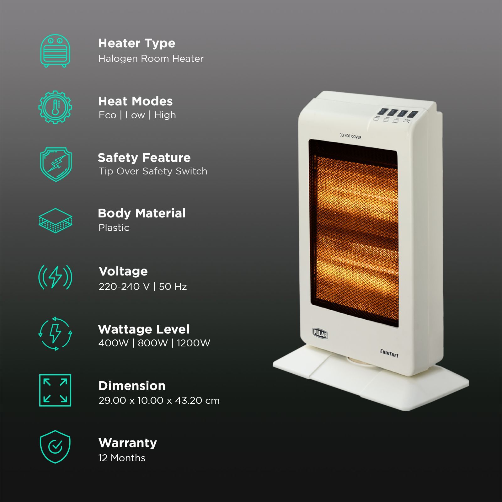 POLAR Comfort 1200W Halogen Room Heater with Tip Over Safety Switch (Wide Angle Oscillation POLAR Comfort 1200W Halogen Room Heater with Tip Over Safety Switch (Wide Angle Oscillation_3