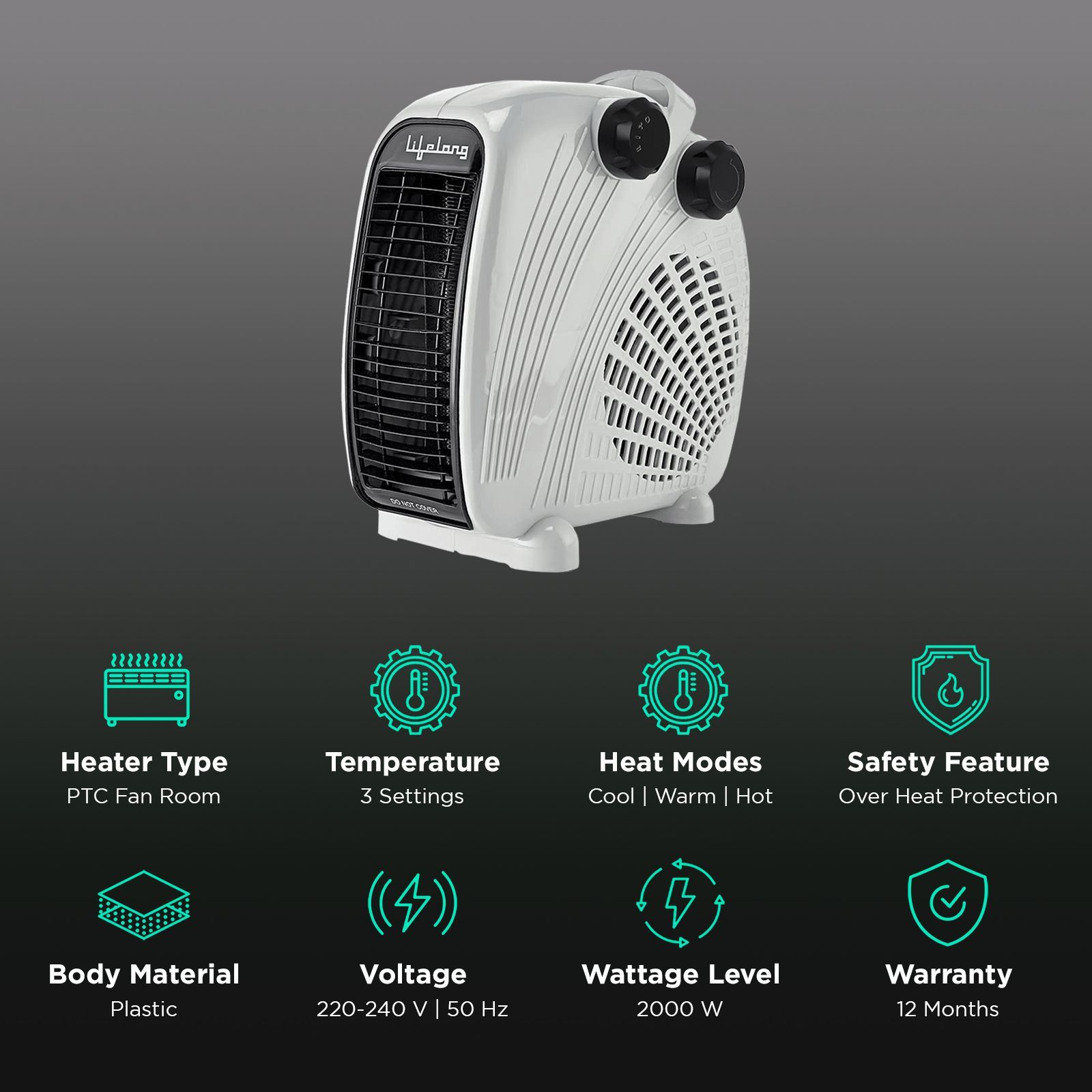 Lifelong Flare-X 2000W Fan Room Heater with Adjustable Thermostat (Noiseless Operation_3