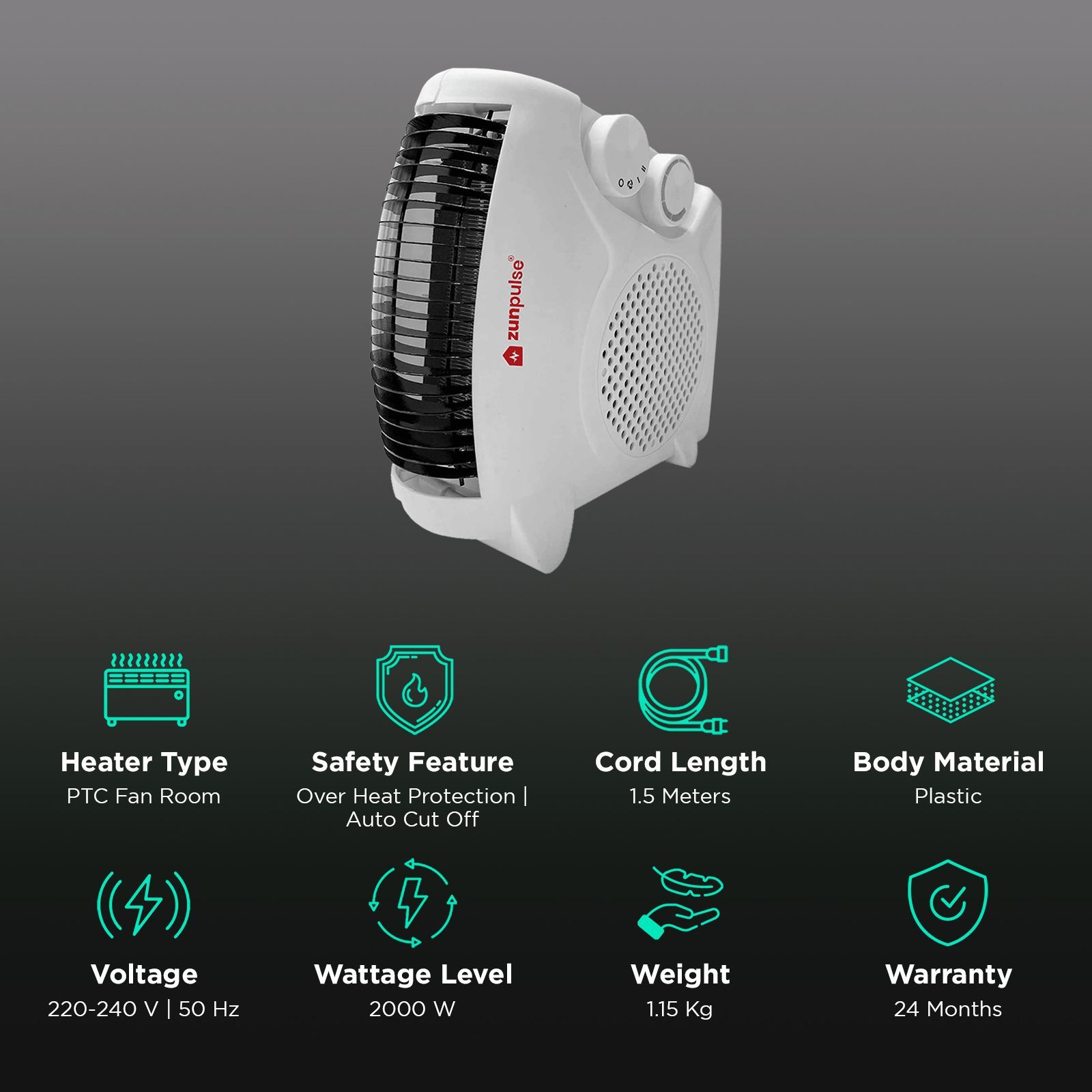 zunpulse Ambrus Plus 2000W Fan Room Heater with Smart Wi-Fi (App Control_3