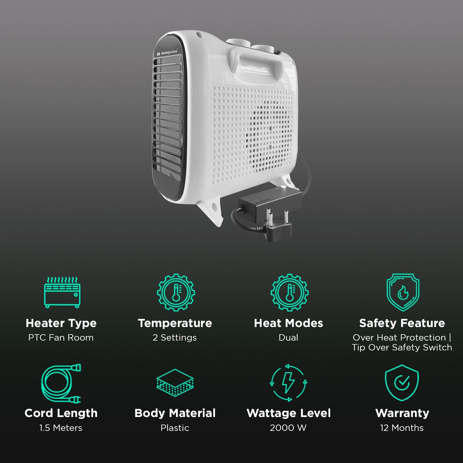 zunpulse Tyrone Plus 2000W Fan Room Heater with Smart Wi-Fi (App Control_3