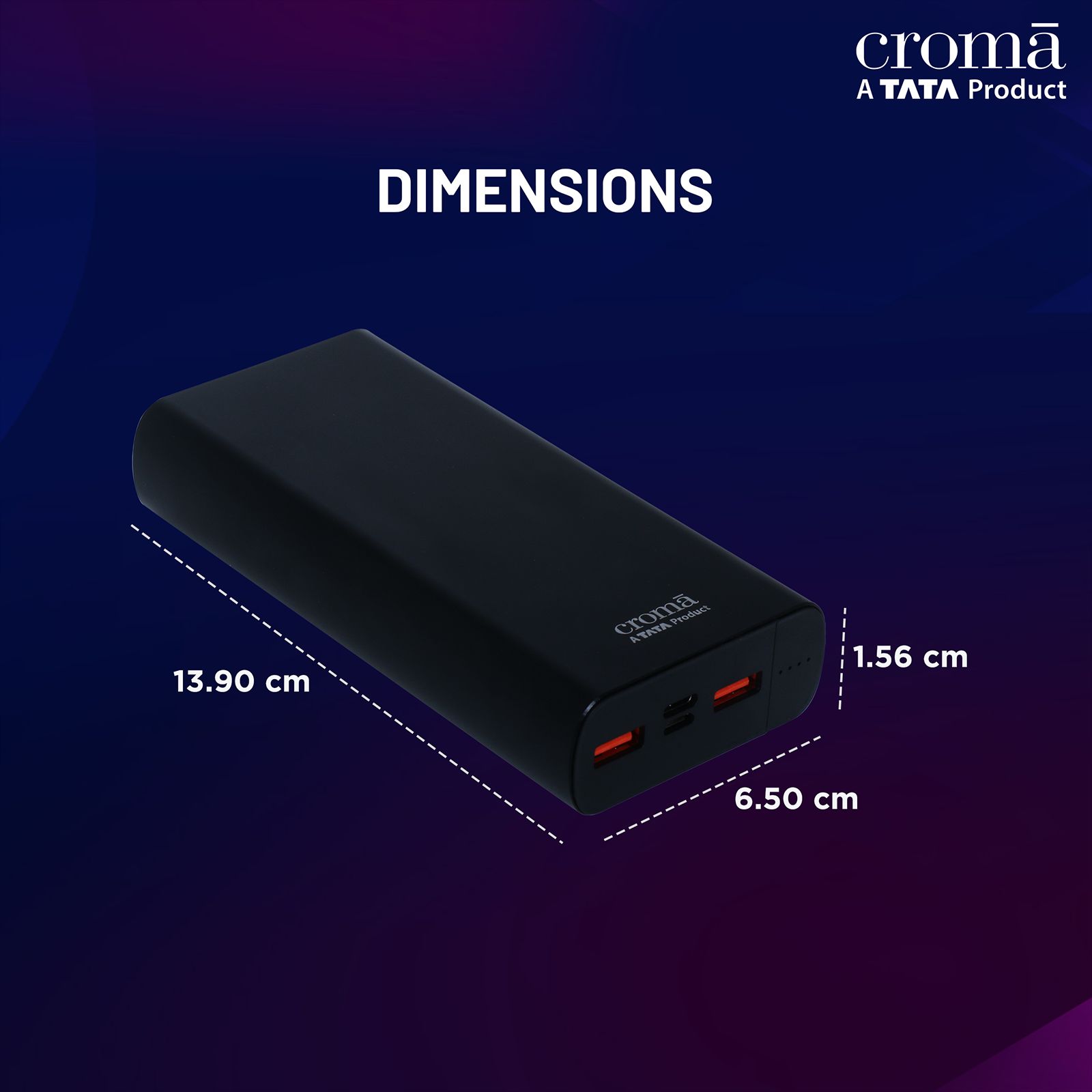 Croma 10000 mAh 22.5W Fast Charging Power Bank (2 Type A, 1 PD Type C & 1 Micro USB Port, Aluminium Casing, Apple Compatible, Black)_16