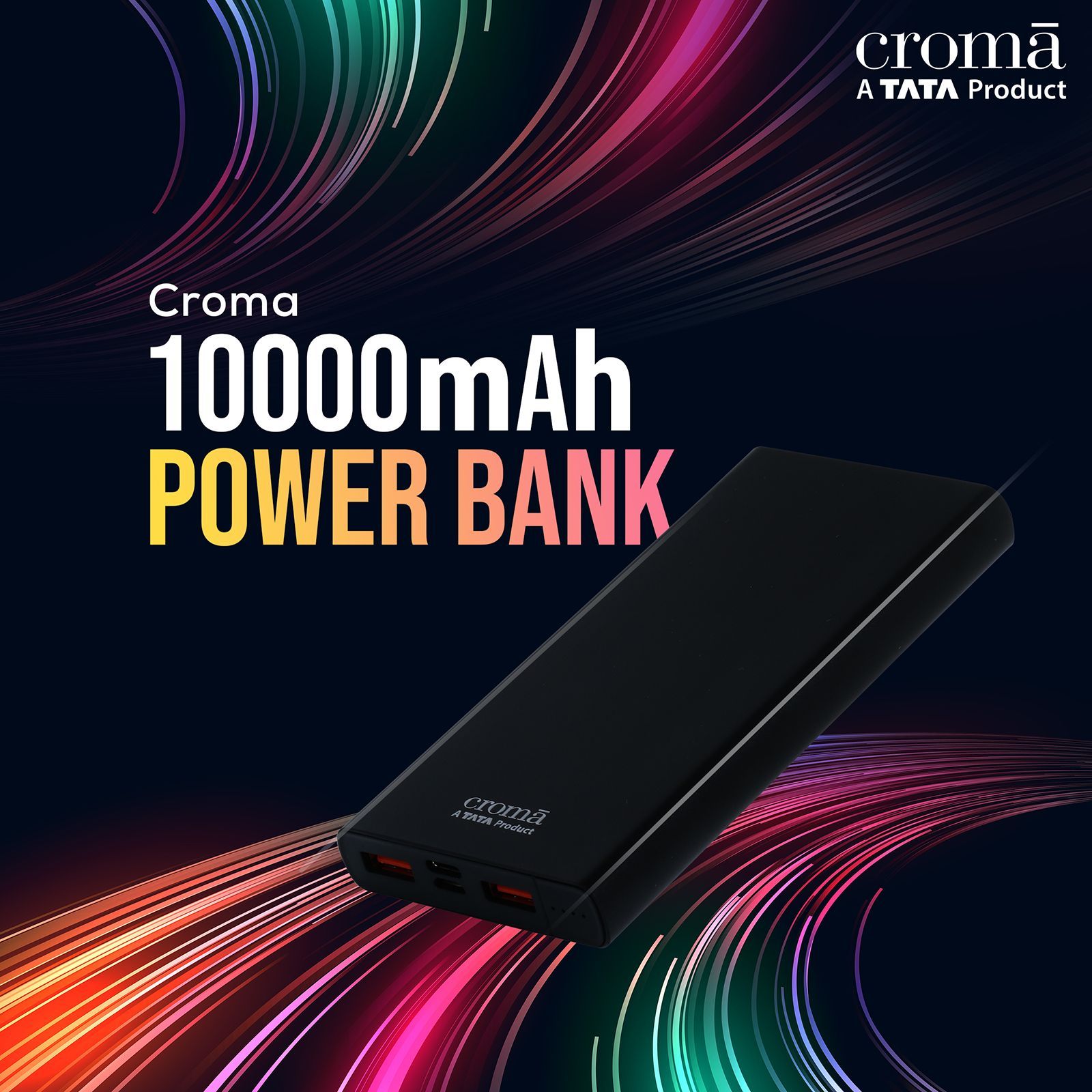 Croma 10000 mAh 22.5W Fast Charging Power Bank (2 Type A, 1 PD Type C & 1 Micro USB Port, Aluminium Casing, Apple Compatible, Black) Croma 10000 mAh 22.5W Fast Charging Power Bank (2 Type A, 1 PD Type C & 1 Micro USB Port, Aluminium Casing, Apple Compatible, Black)_4