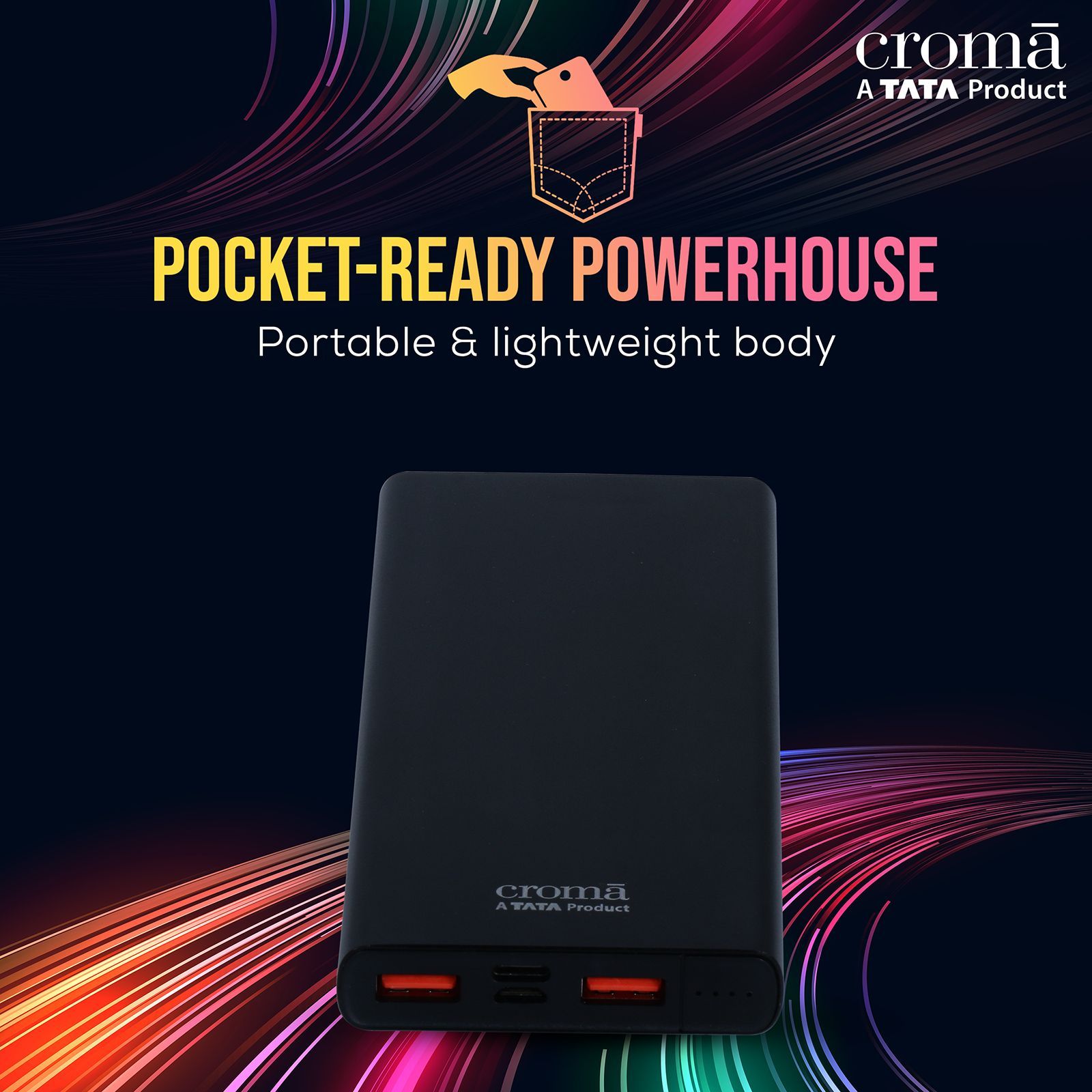 Croma 10000 mAh 22.5W Fast Charging Power Bank (2 Type A, 1 PD Type C & 1 Micro USB Port, Aluminium Casing, Apple Compatible, Black) Croma 10000 mAh 22.5W Fast Charging Power Bank (2 Type A, 1 PD Type C & 1 Micro USB Port, Aluminium Casing, Apple Compatible, Black)_8