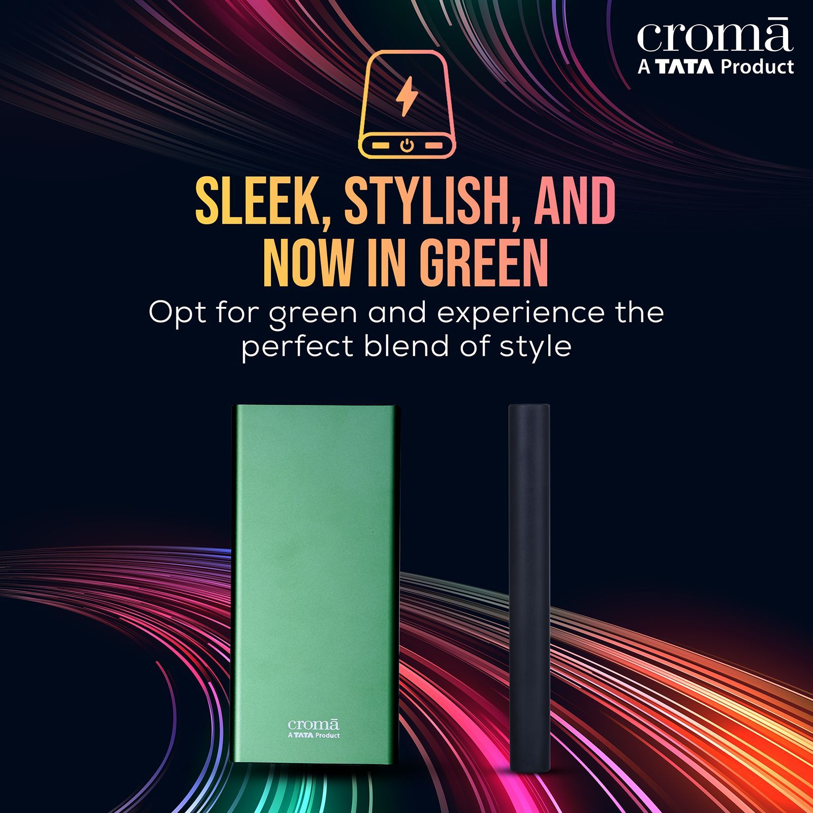 Croma 10000 mAh 22.5W Fast Charging Power Bank (2 Type A, 1 Type C Ports, 1 PD Type C & Micro USB, Aluminium Casing, Apple Compatible, Green)_10