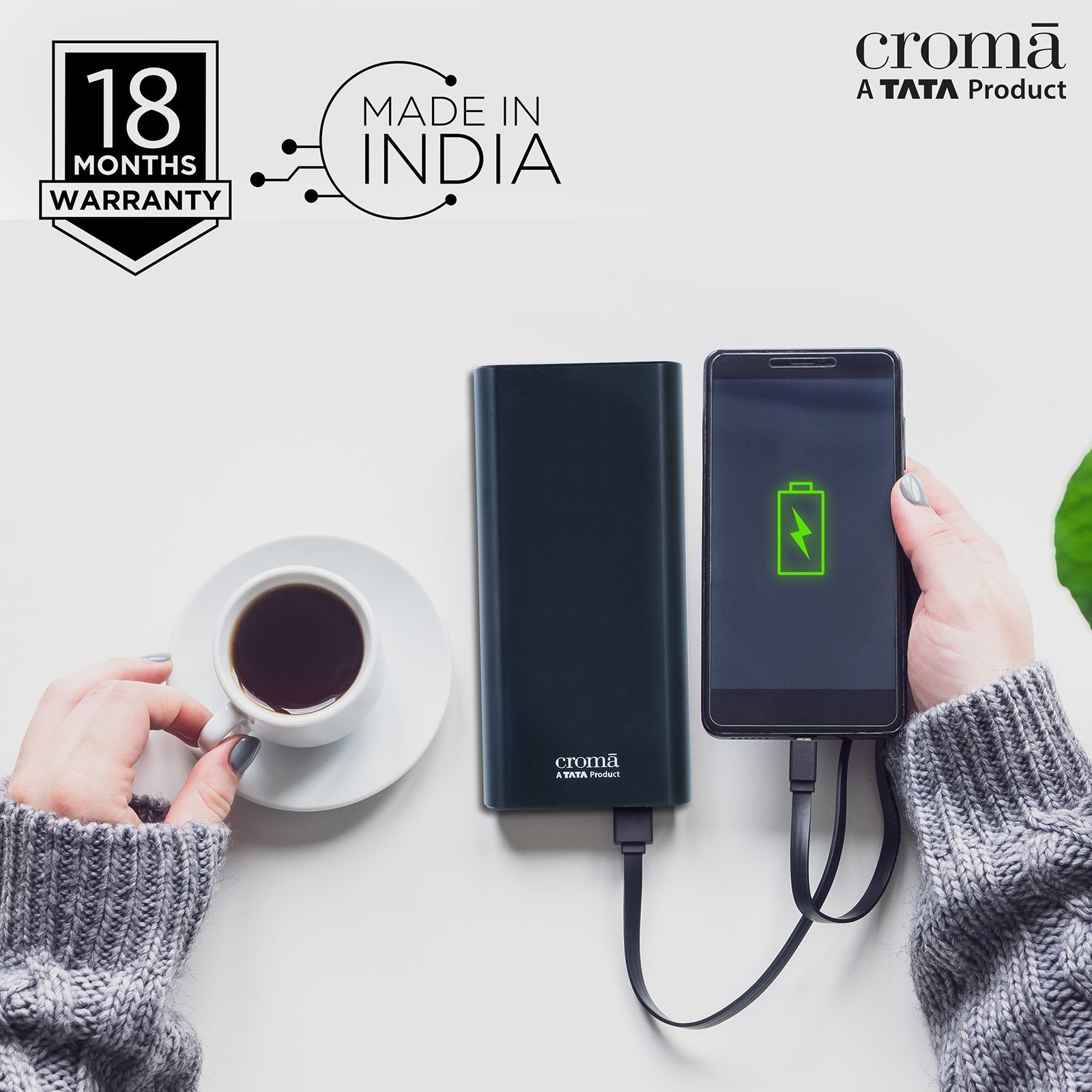 Croma 20000 mAh 22.5W Fast Charging Power Bank (2 Type A, 1 PD Type C & 1 Micro USB Port, Aluminium Casing, Apple Compatible, Black)_10