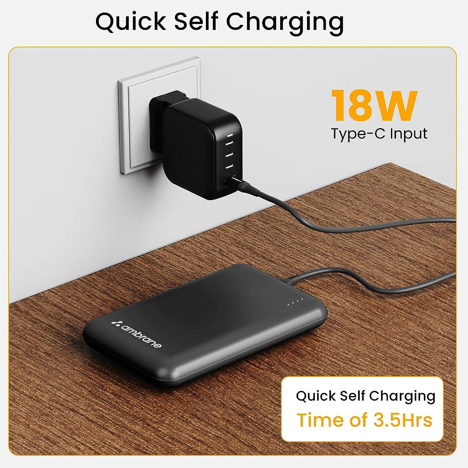 ambrane Powerlit 10000 mAh 22.5W Fast Charging Power Bank (1 Type A and 1 Type C Ports, Dual BoostedSpeed Output, Black) ambrane Powerlit 10000 mAh 22.5W Fast Charging Power Bank (1 Type A and 1 Type C Ports, Dual BoostedSpeed Output, Black)_5