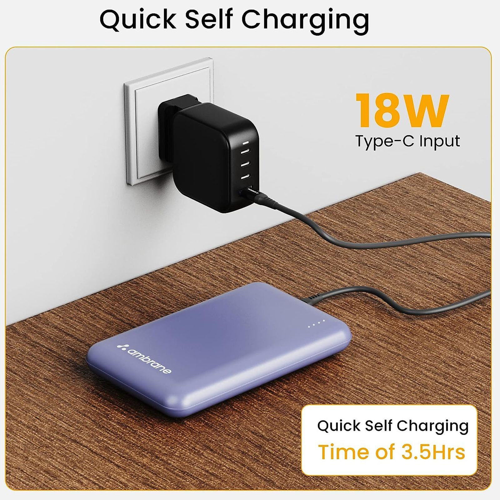 ambrane Powerlit 10000 mAh 22.5W Fast Charging Power Bank (1 Type A and 1 Type C Ports, Dual BoostedSpeed Output, Purple)_8