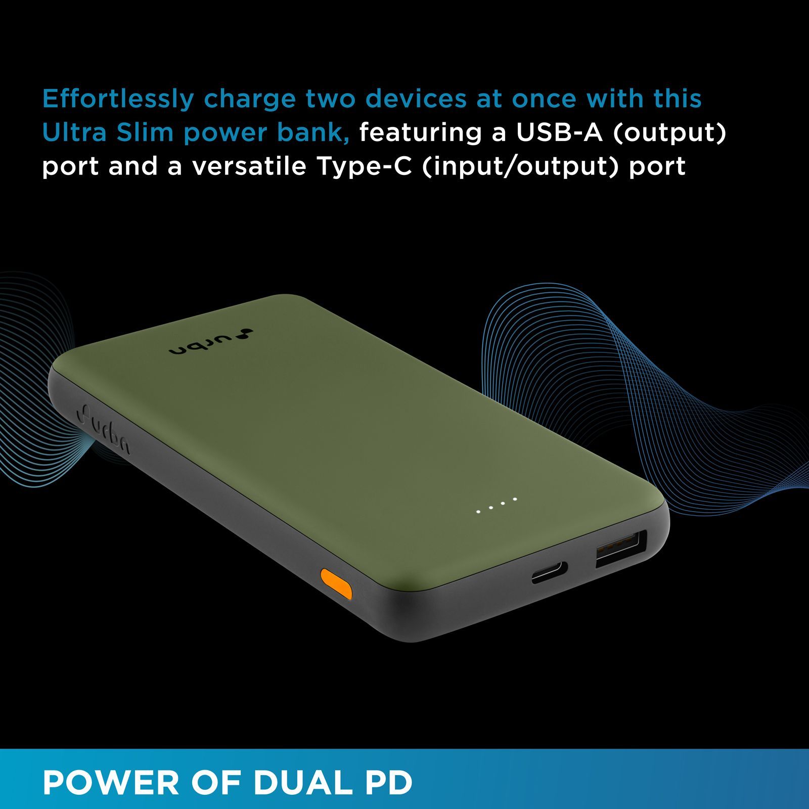 urbn UPR10K 10000 mAh 12W Fast Charging Power Bank (1 USB Type A and 1 Type C Ports, Ultra Slim, Universal Compatibility, Camo)_8