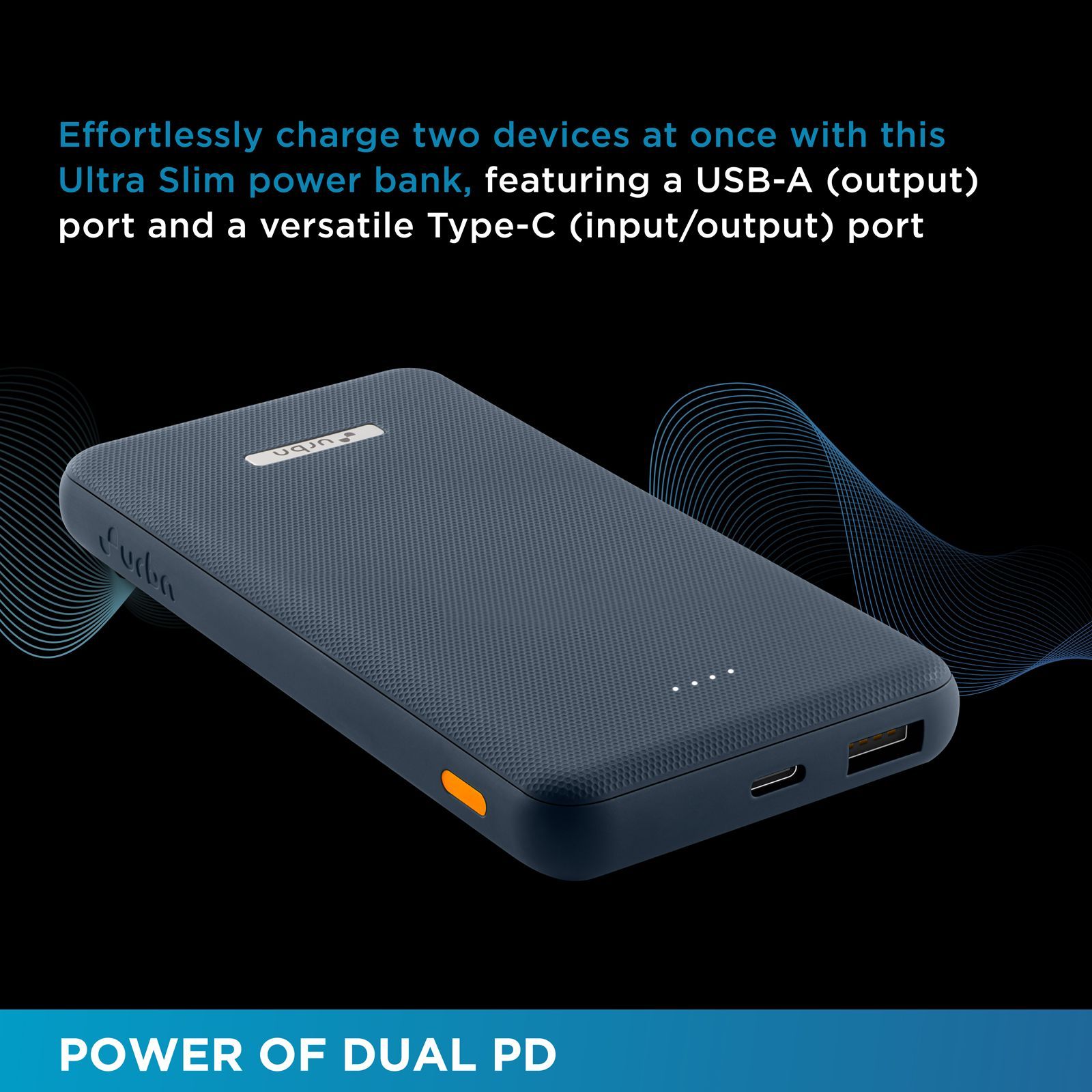 urbn UPR10K 10000 mAh 12W Fast Charging Power Bank (1 USB Type A and 1 Type C Ports, Ultra Slim, Universal Compatibility, Blue)_8