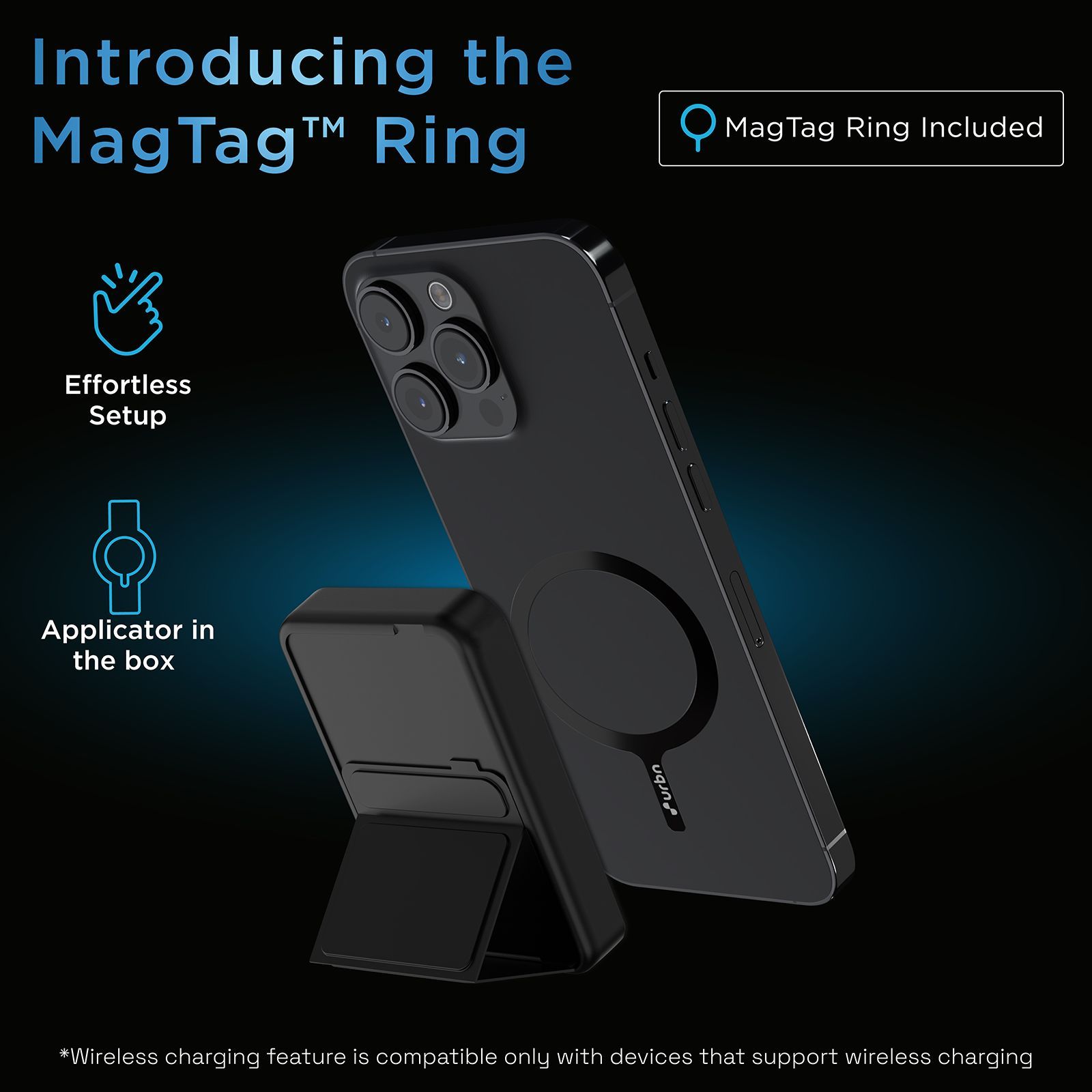 urbn MagTag 10000 mAh 20W Fast Charging Power Bank (2 Type C Ports, Wireless Charging with Stand, Black)_8