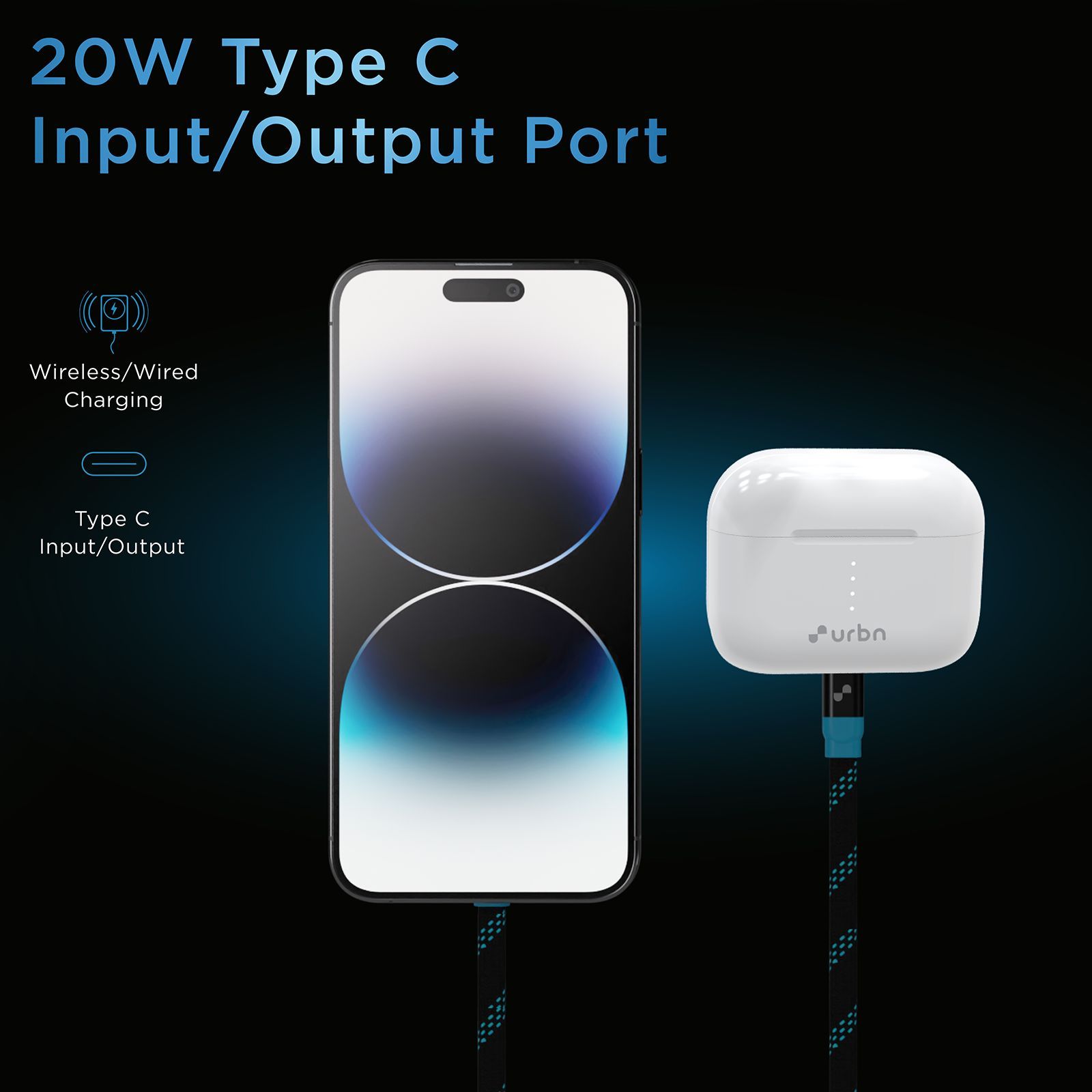 urbn MagTag 10000 mAh 20W Fast Charging Power Bank (2 Type C Ports, Wireless Charging with Stand, Black)_14