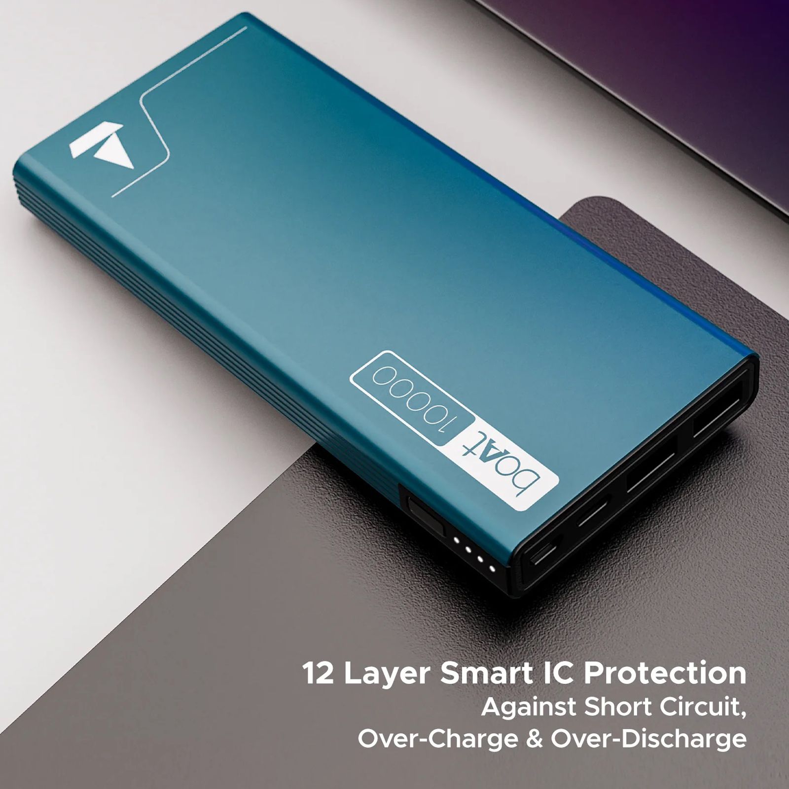 boAt Energyshroom PB300 10000 mAh 22.5W Fast Charging Power Bank (2 Type A, 1 Micro USB & 1 Type C Ports, Sleek Aluminium Casing, LED Indicators, Steel Blue)_6