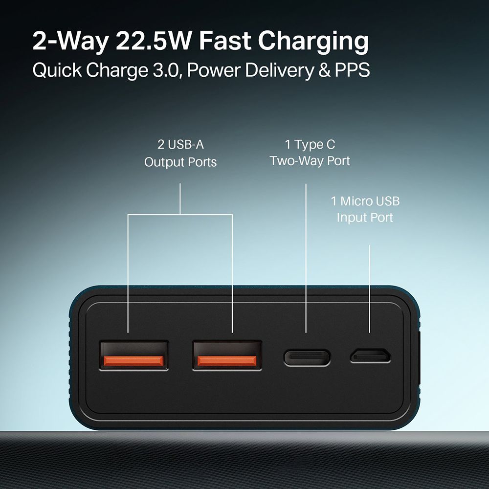 boAt Energyshroom PB400 20000 mAh 22.5W Fast Charging Power Bank (2 Type A, 1 Micro USB & 1 Type C Ports, Sleek Aluminium Casing, Battery Discharge Protection, Steel Blue)_8